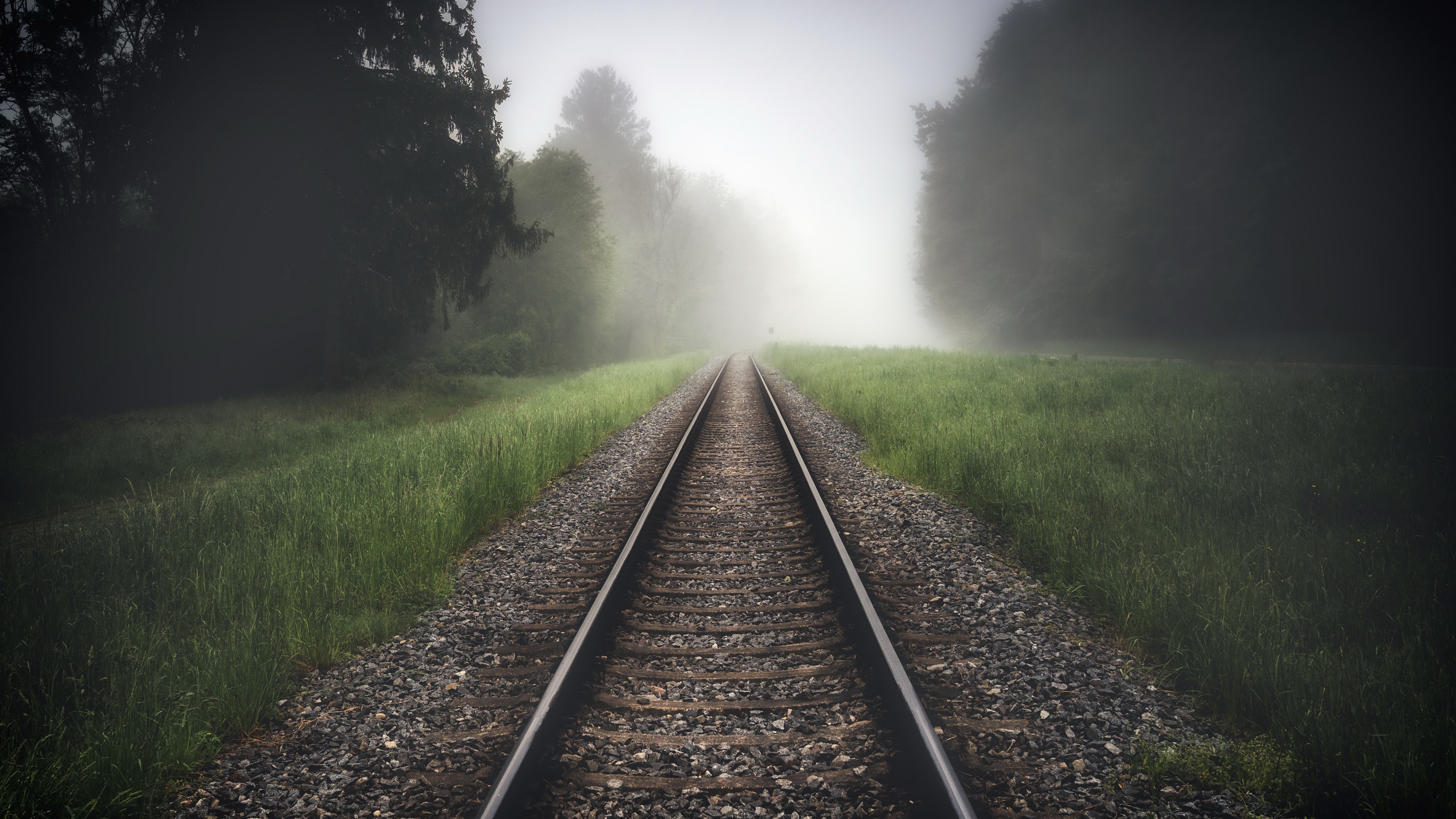 Download mobile wallpaper Fog, Railroad, Man Made for free.