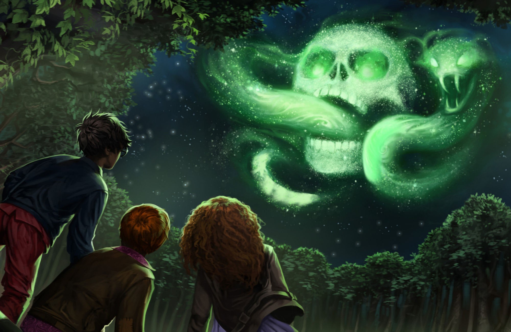 harry potter, movie, harry potter and the goblet of fire, hermione granger, night, ron weasley, skull, sky, snake