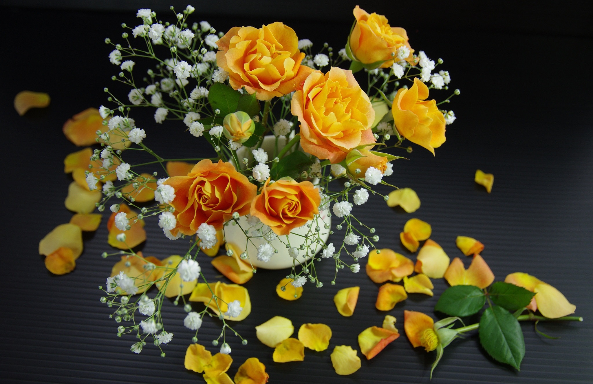 Завантажити шпалери безкоштовно Квітка, Роза, Букет, Жовта Троянда, Жовта Квітка, Створено Людиною картинка на робочий стіл ПК