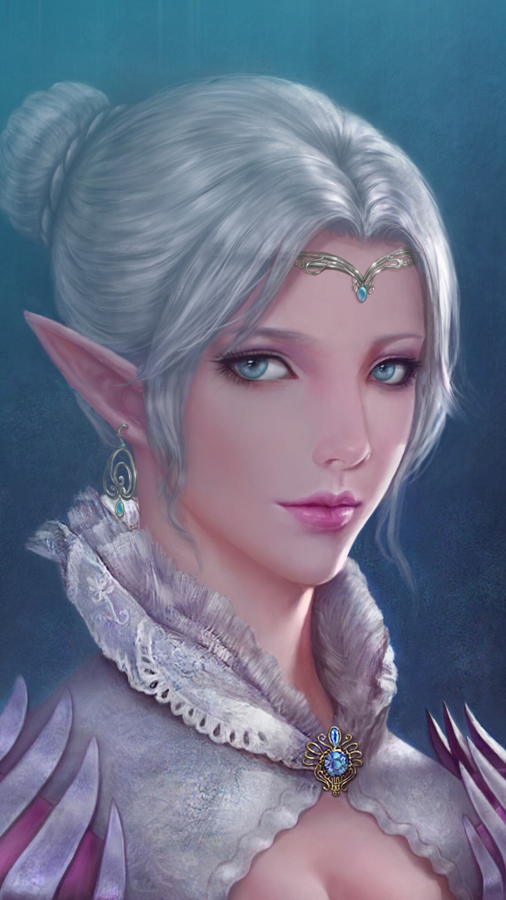 Download mobile wallpaper Fantasy, Elf, White Hair, Aqua Eyes for free.