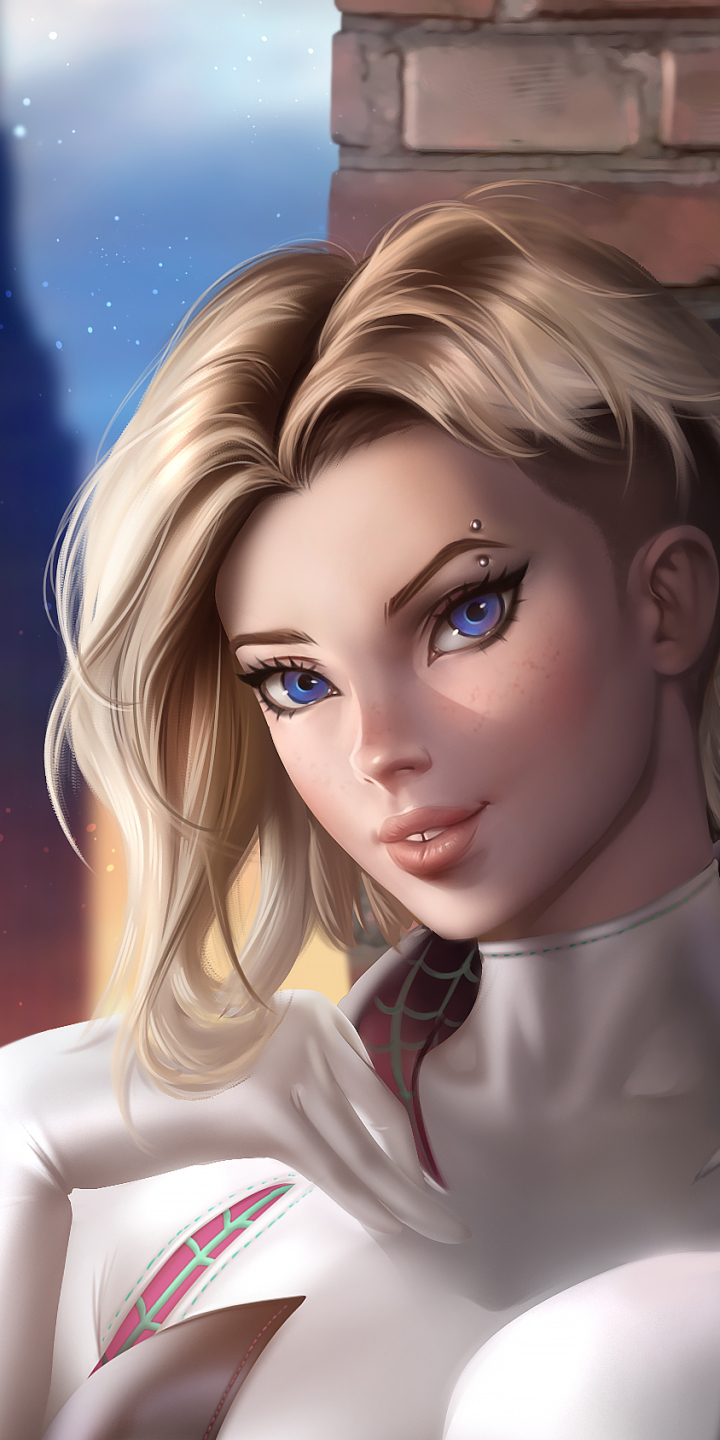 Handy-Wallpaper Blond, Blaue Augen, Blondinen, Comics, Kurzes Haar, Spider Gwen kostenlos herunterladen.