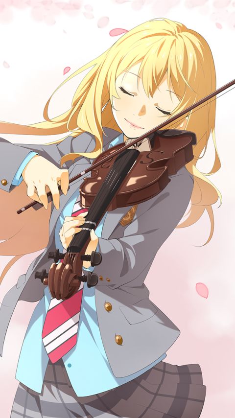 Handy-Wallpaper Blond, Violine, Blondinen, Schuluniform, Animes, Lange Haare, Kaori Miyazono, Ihre Lüge Im April kostenlos herunterladen.