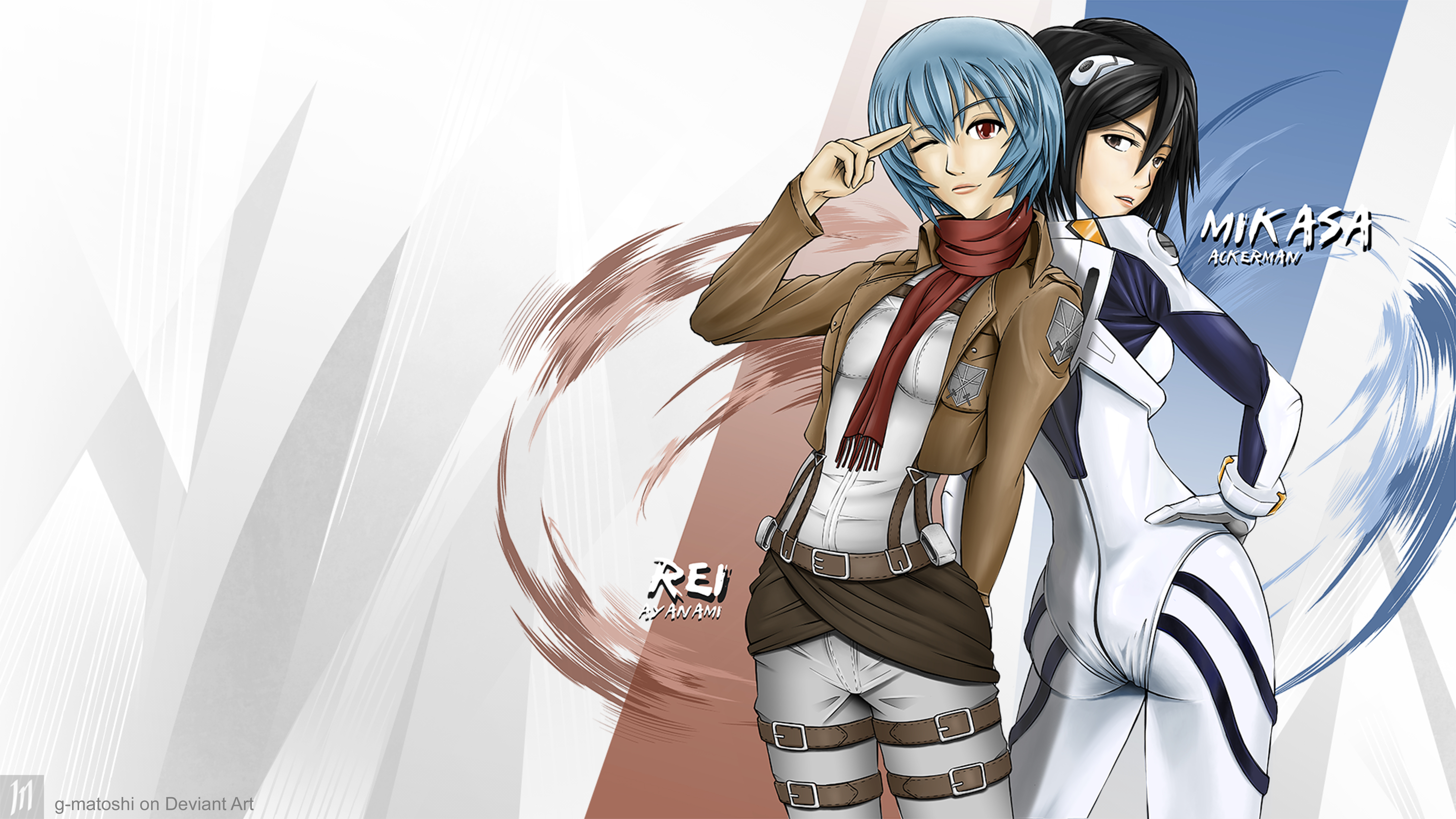 Download mobile wallpaper Anime, Crossover, Rei Ayanami, Mikasa Ackerman for free.