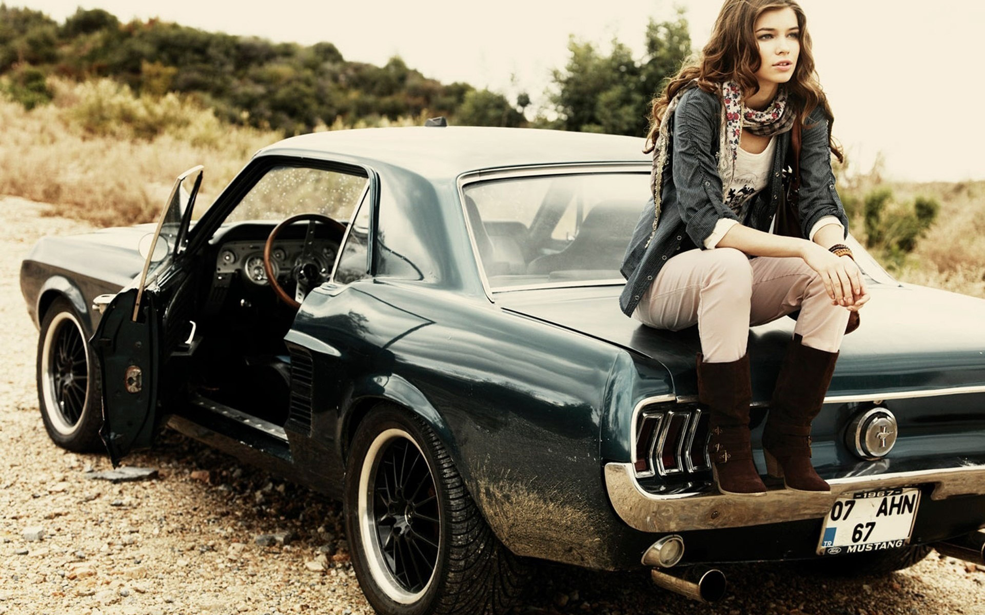 Download mobile wallpaper Ford Mustang, Women, Girls & Cars for free.