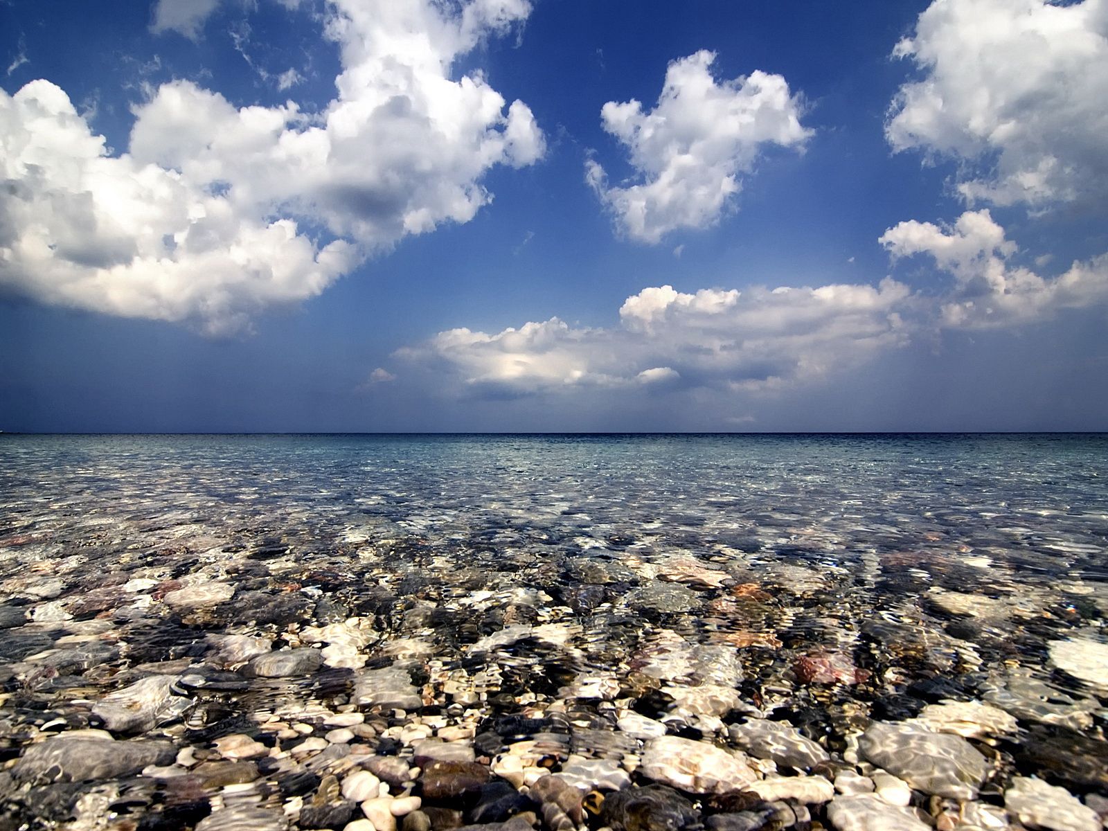 transparent, nature, water, stones, sky, sea, clouds, bottom