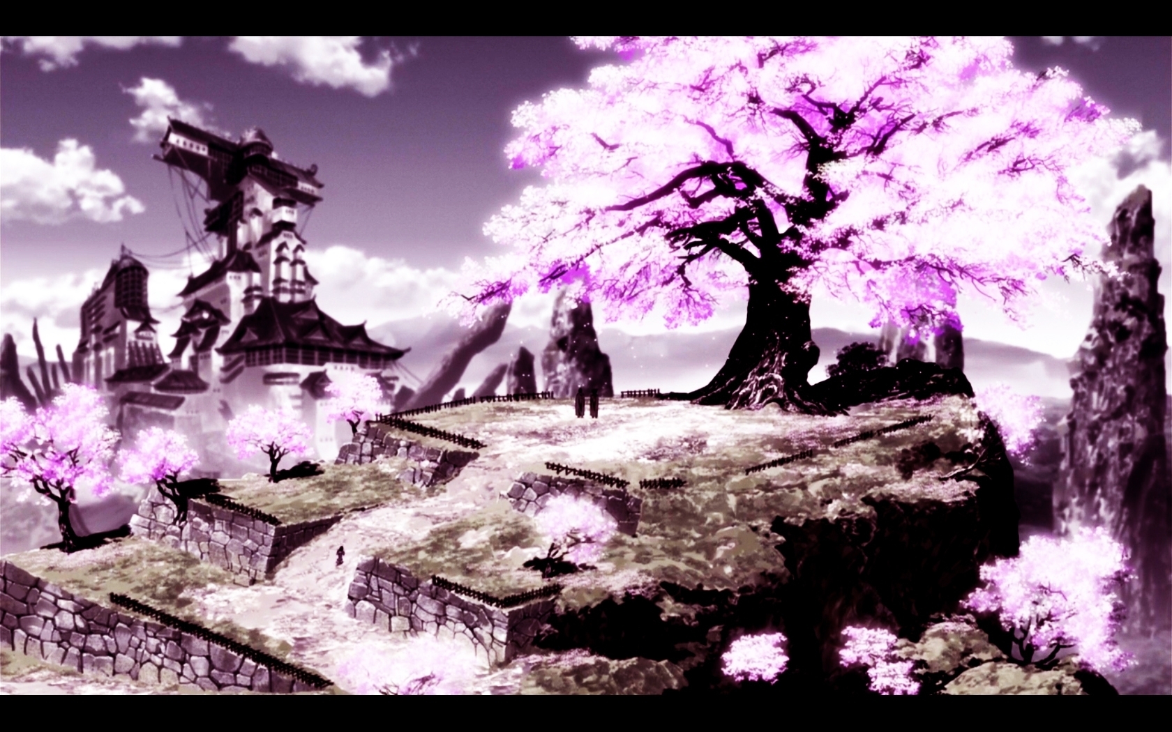 Free download wallpaper Landscape, Trees, Anime on your PC desktop