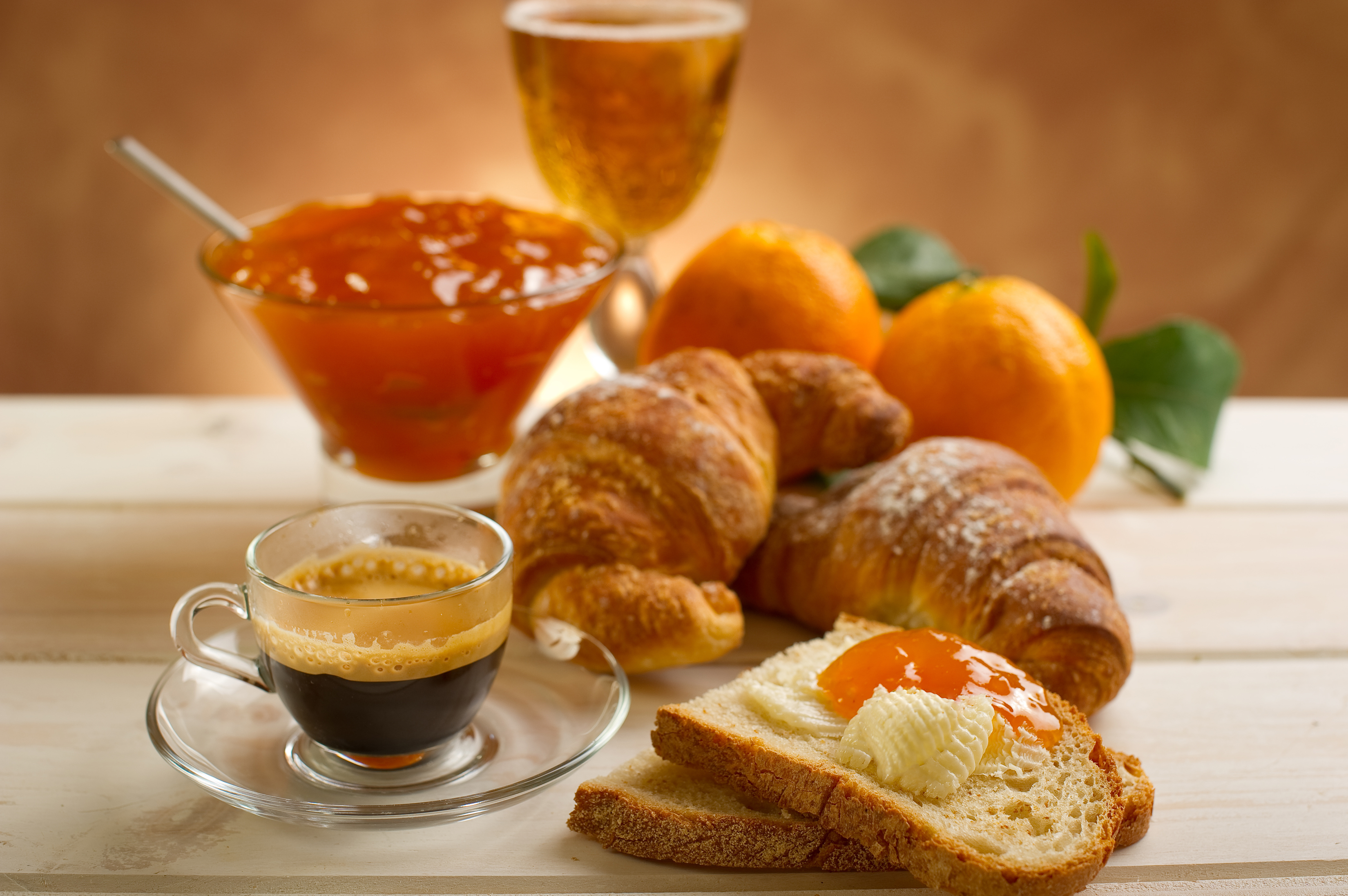Download mobile wallpaper Food, Coffee, Jam, Bread, Breakfast, Croissant, Orange (Fruit) for free.