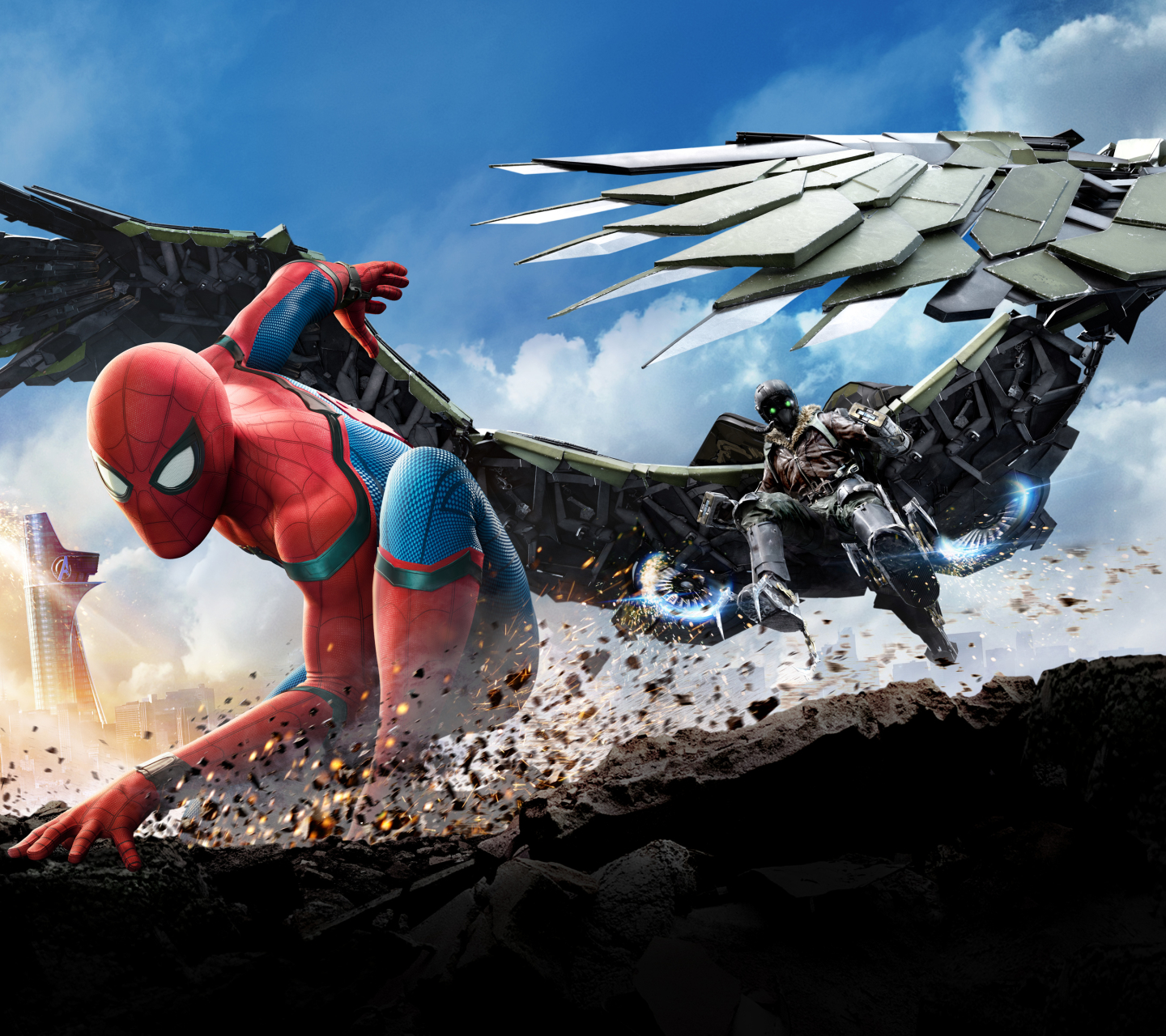 Download mobile wallpaper Spider Man, Iron Man, Movie, Vulture (Marvel Comics), Tom Holland, Spider Man: Homecoming for free.