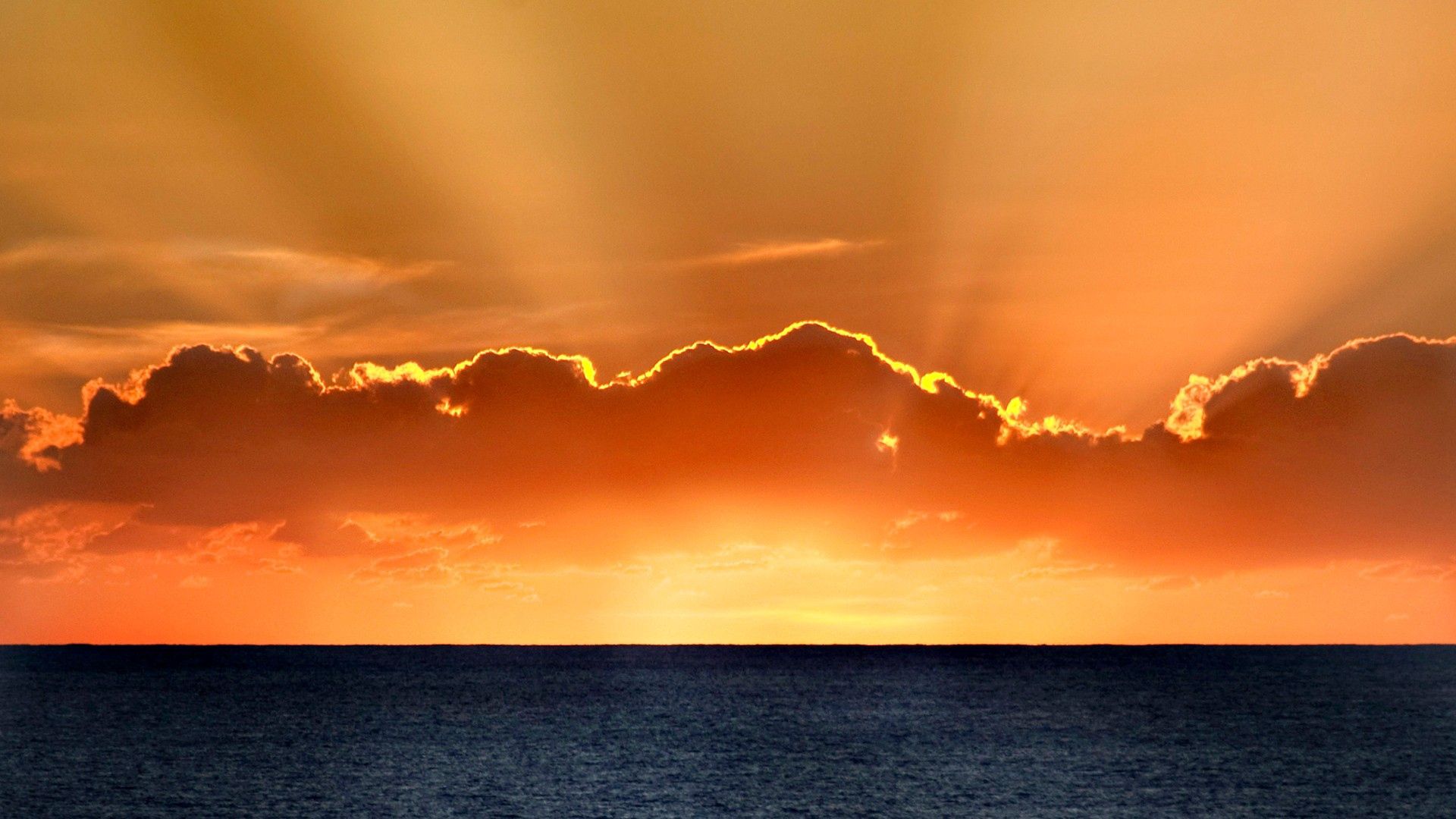 Download mobile wallpaper Beams, Clouds, Rays, Horizon, Line, Sea, Nature for free.