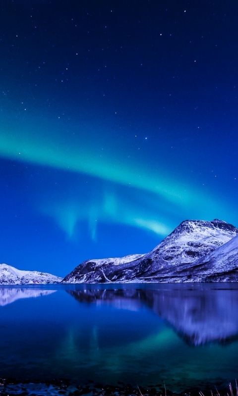 Download mobile wallpaper Sky, Stars, Mountain, Earth, Aurora Borealis for free.
