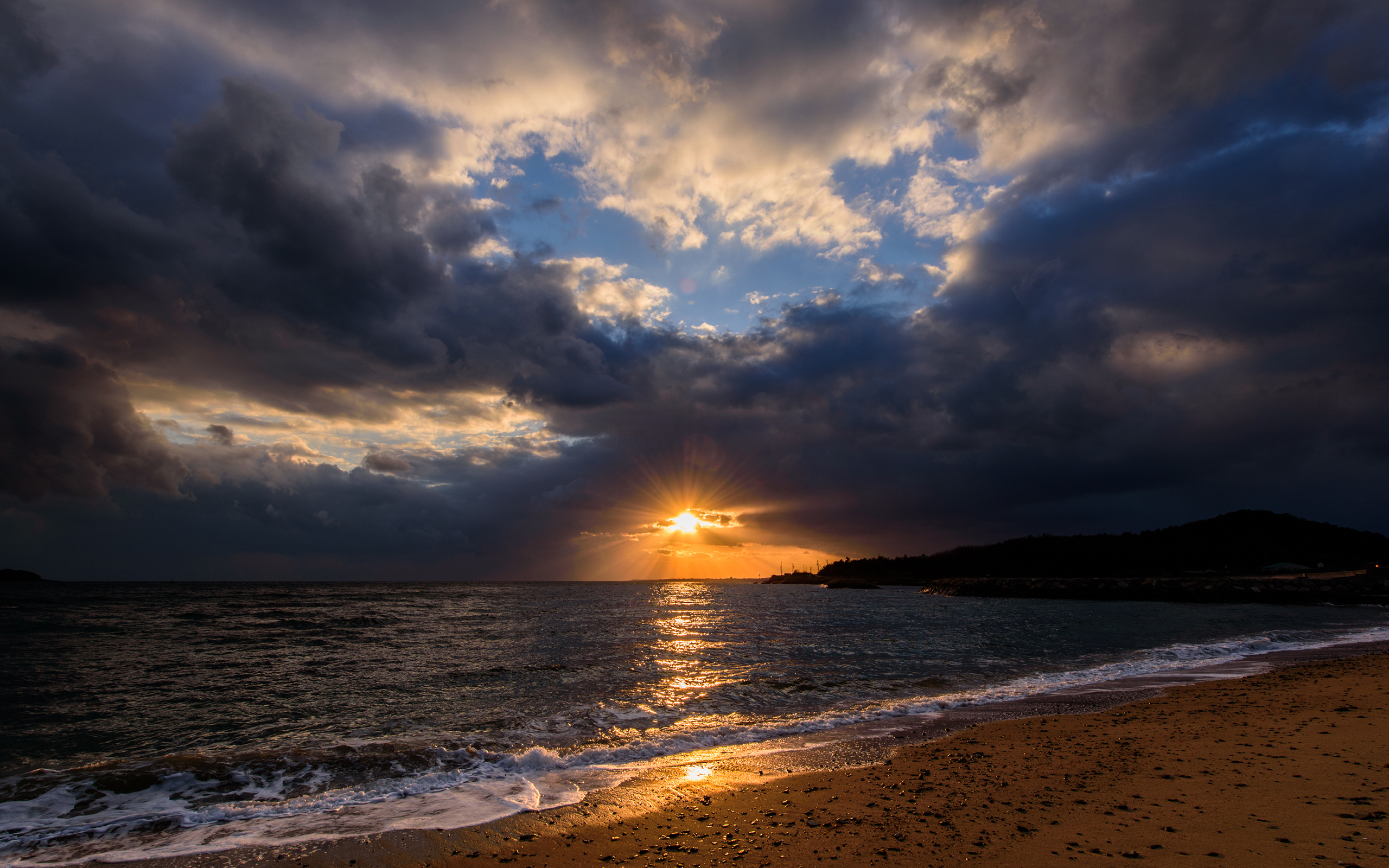 Baixe gratuitamente a imagem Pôr Do Sol, Céu, Mar, Sol, Praia, Horizonte, Oceano, Nuvem, Terra/natureza, Brilho Do Sol na área de trabalho do seu PC