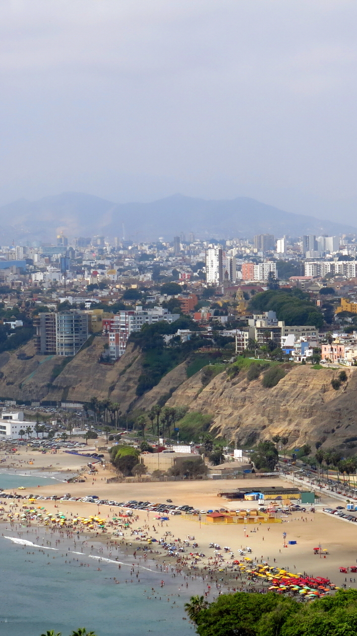 Download mobile wallpaper Cities, Beach, City, Coast, Cityscape, Skyline, Peru, Man Made, Lima for free.