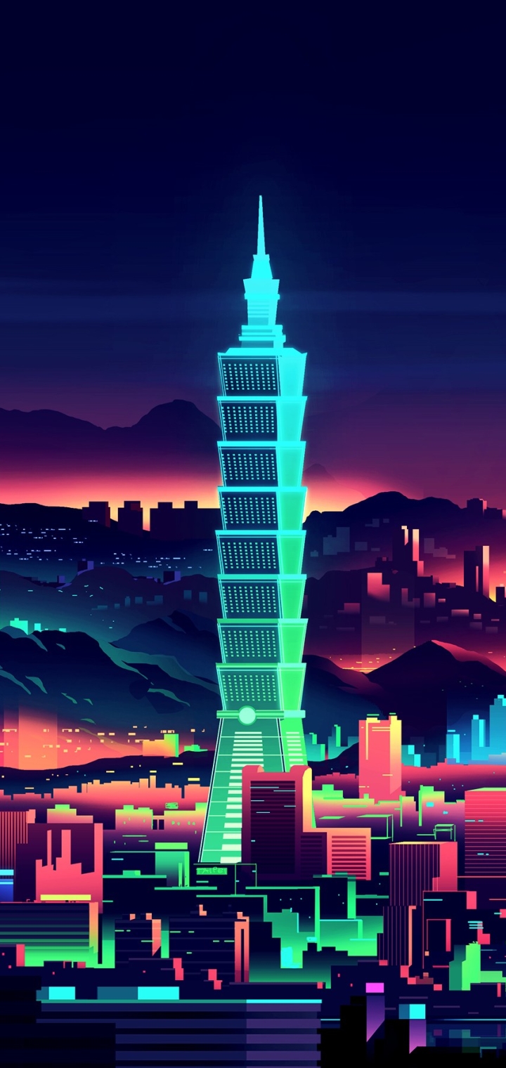 Descarga gratuita de fondo de pantalla para móvil de Ciudades, Noche, Rascacielos, Colores, Taiwán, Taipéi, Hecho Por El Hombre.