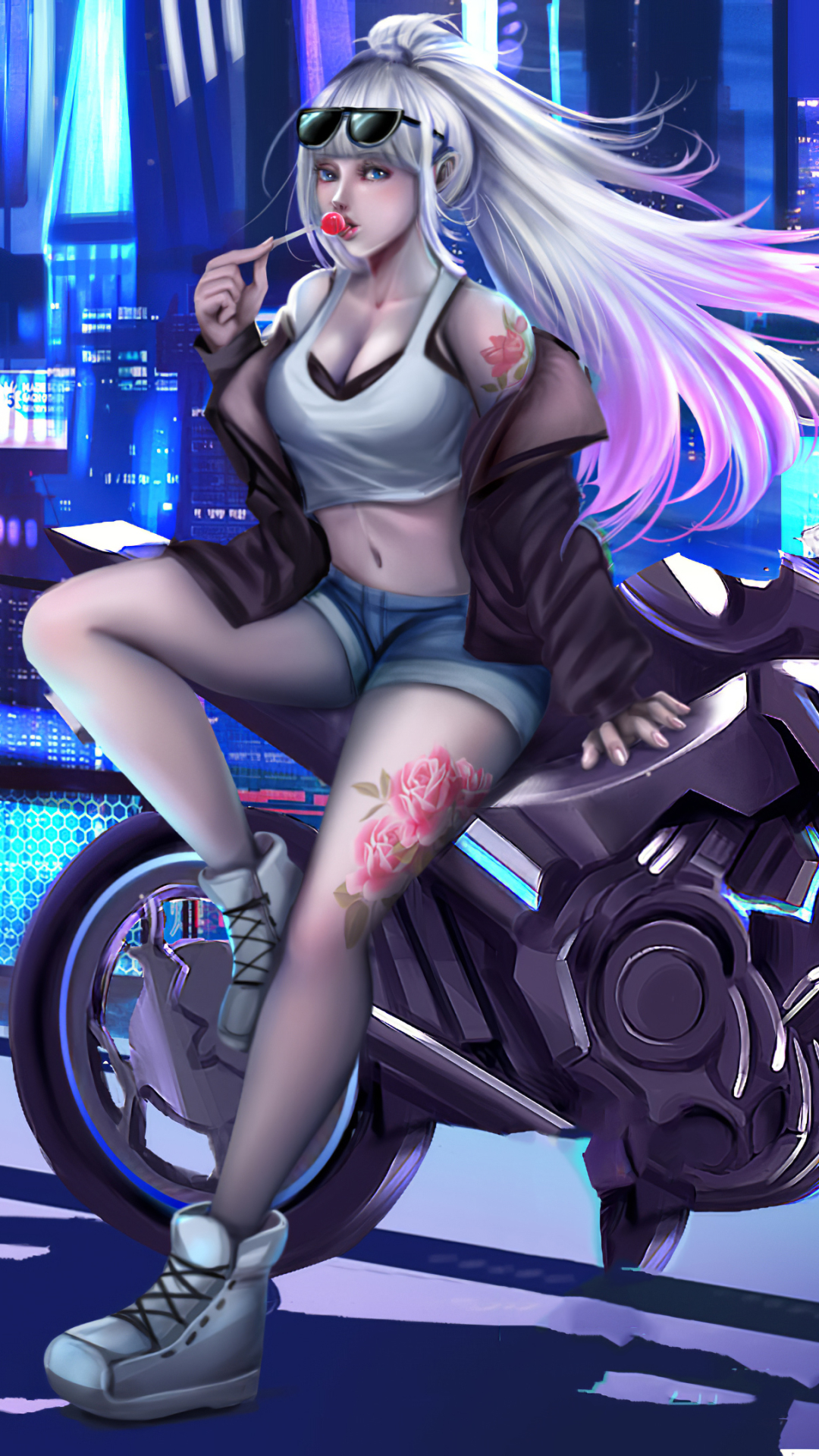 Download mobile wallpaper Cyberpunk, Sci Fi, Futuristic, Long Hair, White Hair for free.