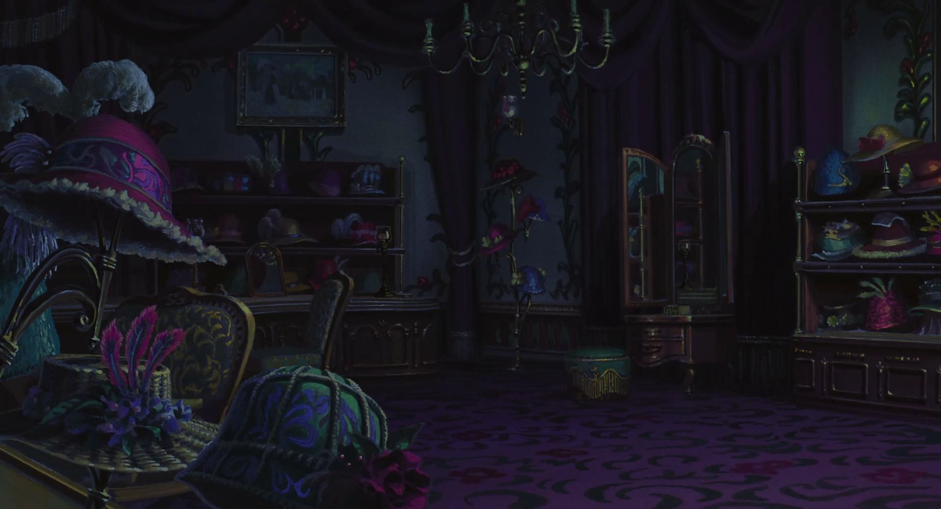 Download mobile wallpaper Anime, Dark, Room, Purple, Hat, Howl's Moving Castle for free.