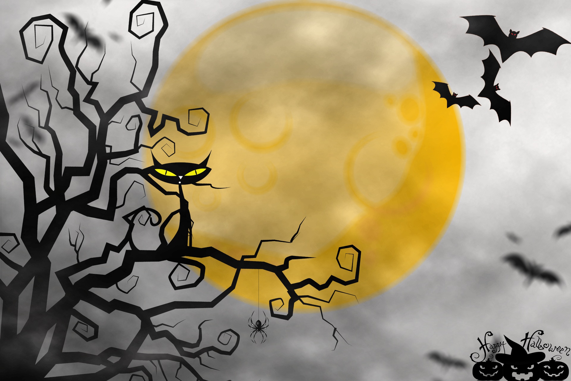 Téléchargez gratuitement l'image Halloween, Chat, Vacances, Pleine Lune, Araignée, Chauve Souris sur le bureau de votre PC
