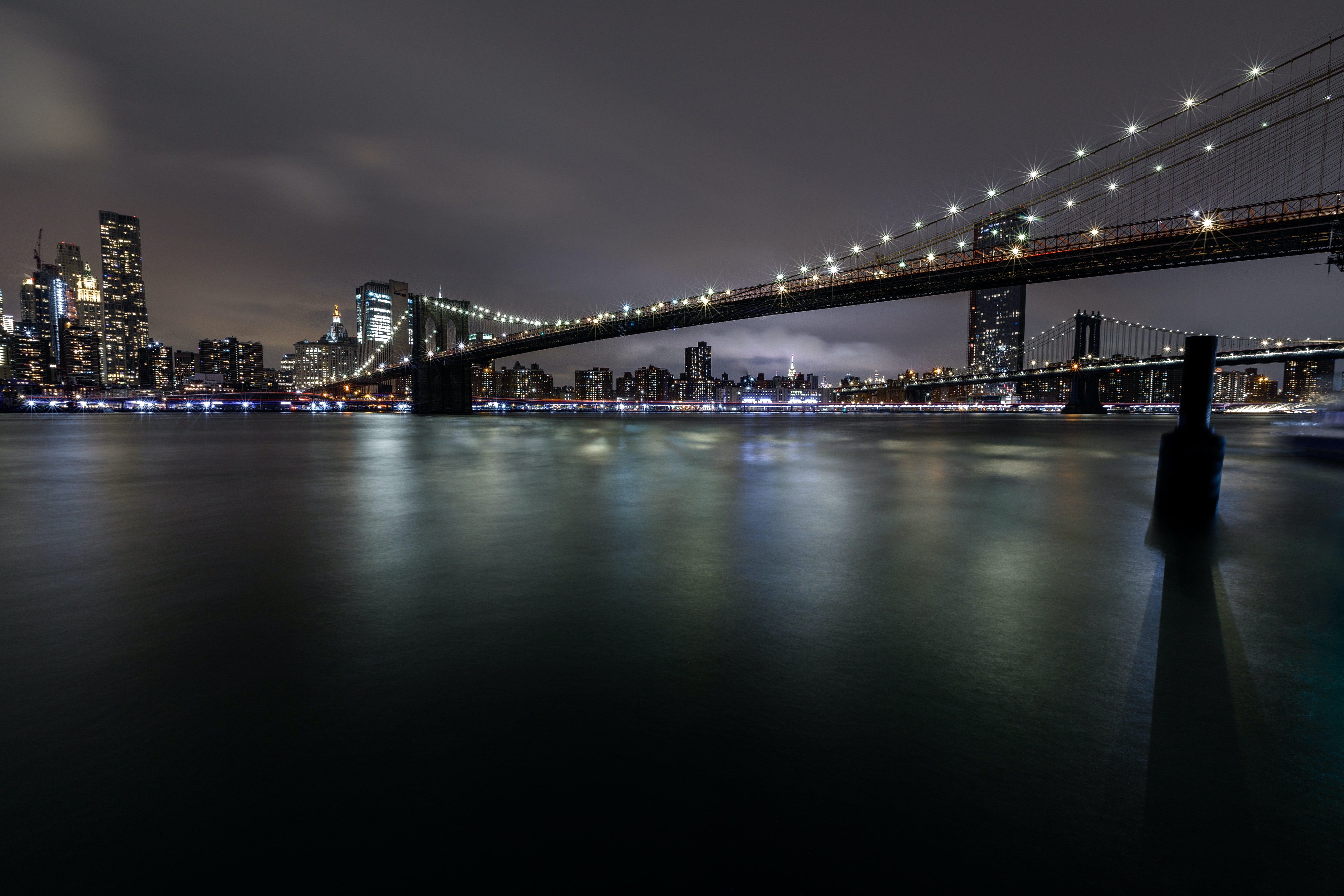 water, cities, night, architecture, bridge Phone Background