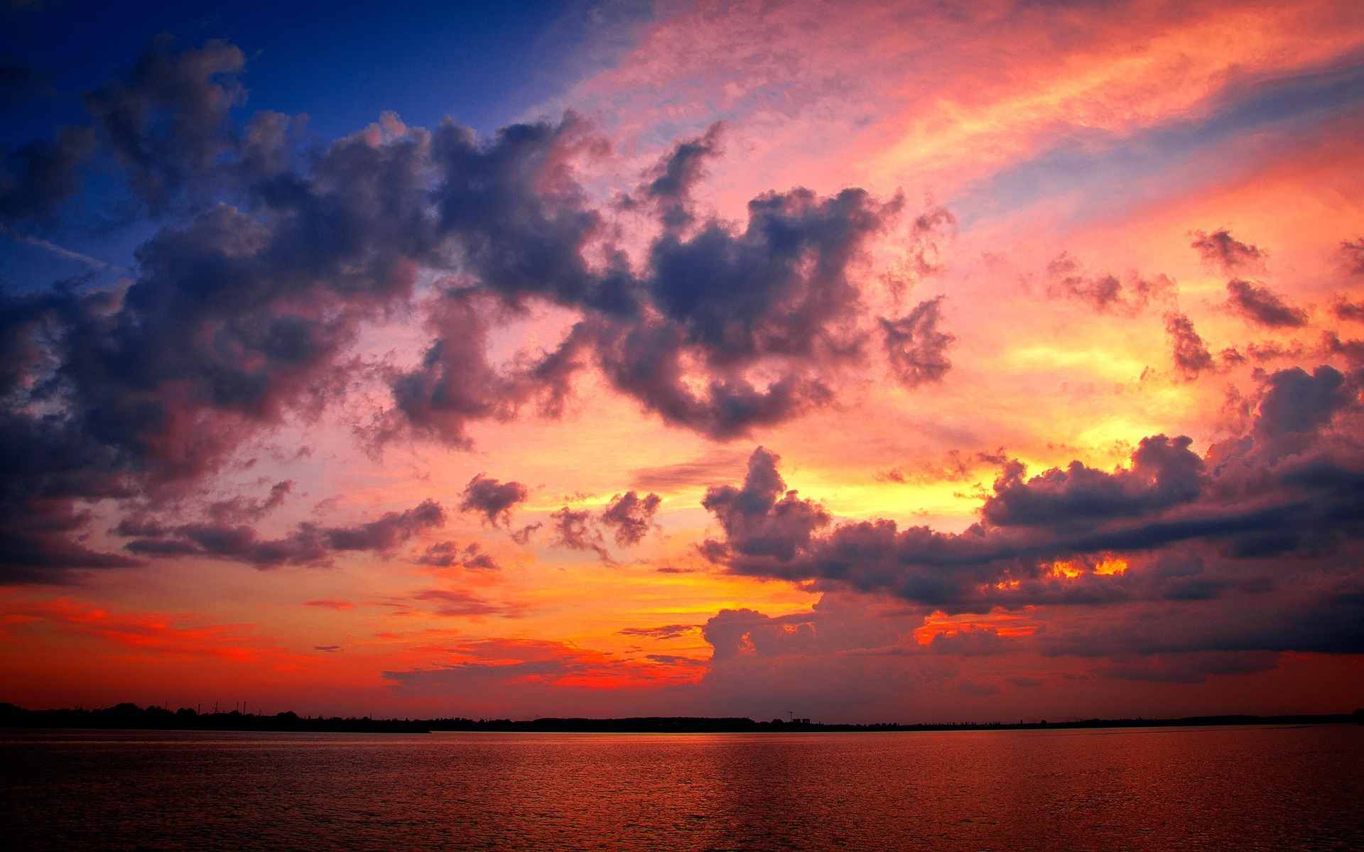 Free download wallpaper Landscape, Rivers, Sunset, Sky, Clouds on your PC desktop