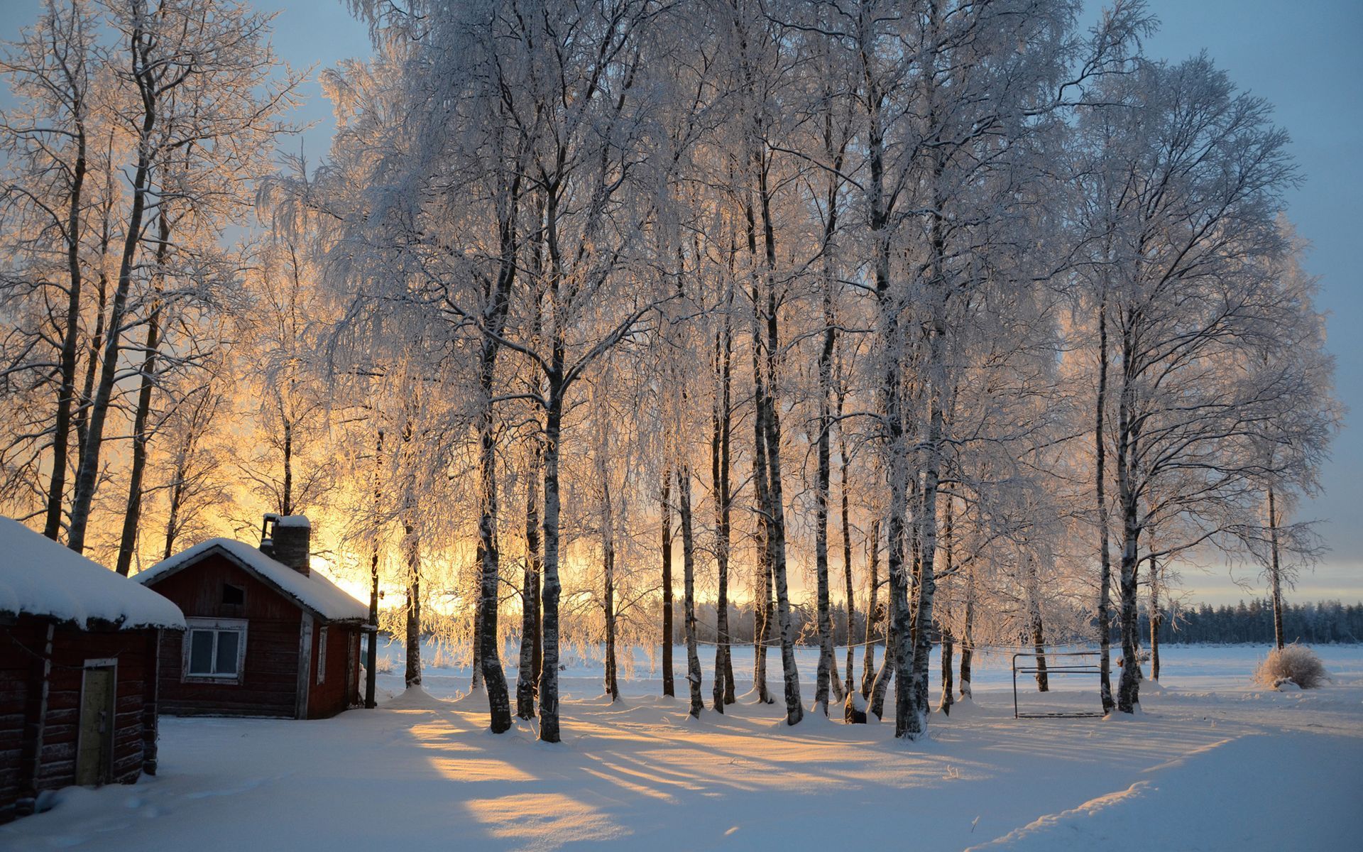 Скачать картинку Дом, Снег, Зима, Фотографии, Дерево, Закат в телефон бесплатно.