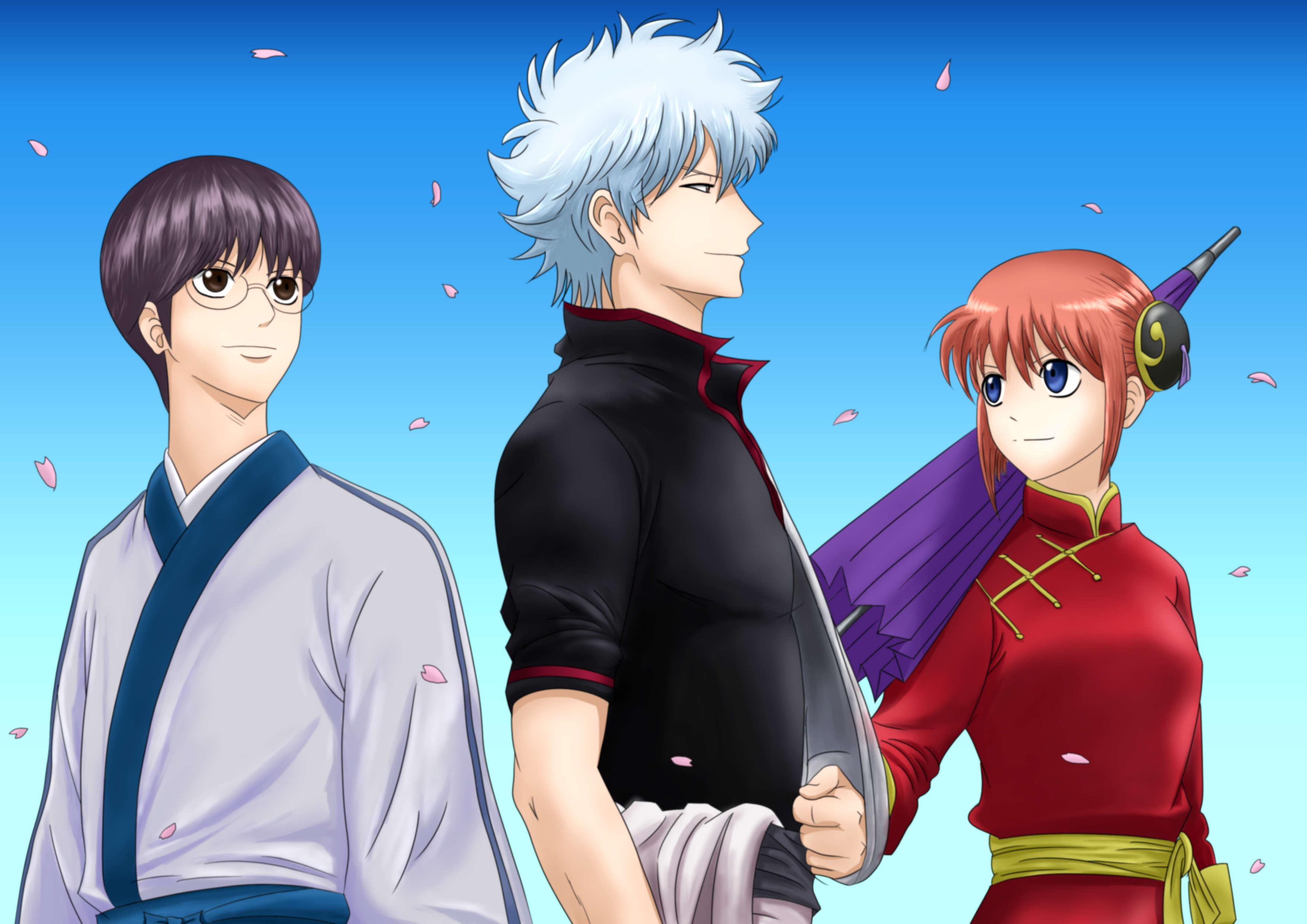 Laden Sie das Animes, Gin Tama, Gintoki Sakata, Kagura (Gintama), Shimura Shinpachi-Bild kostenlos auf Ihren PC-Desktop herunter