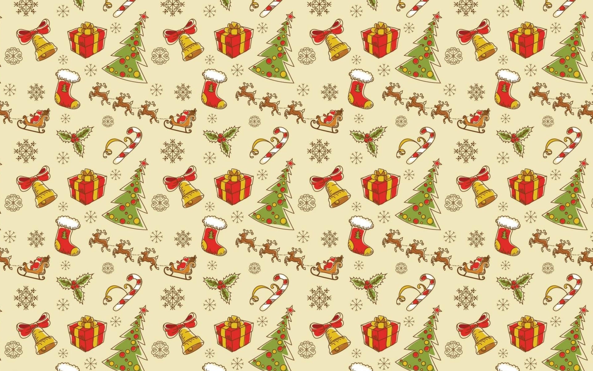 Download mobile wallpaper Tree, Pattern, Christmas, Holiday, Gift, Christmas Tree, Bell, Sled for free.
