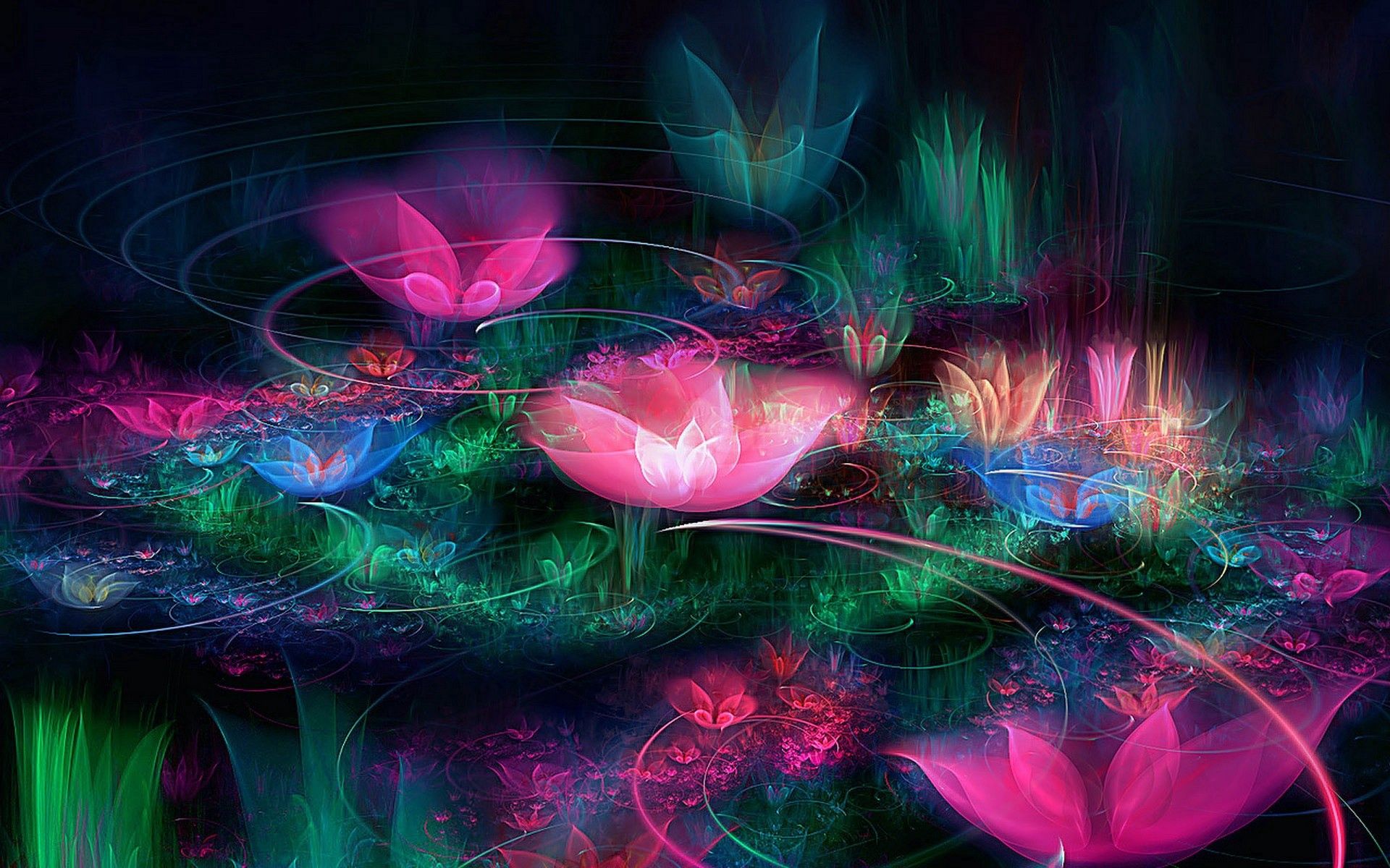 Download mobile wallpaper Flowers, Flight, Abstract, Fractal, Space for free.