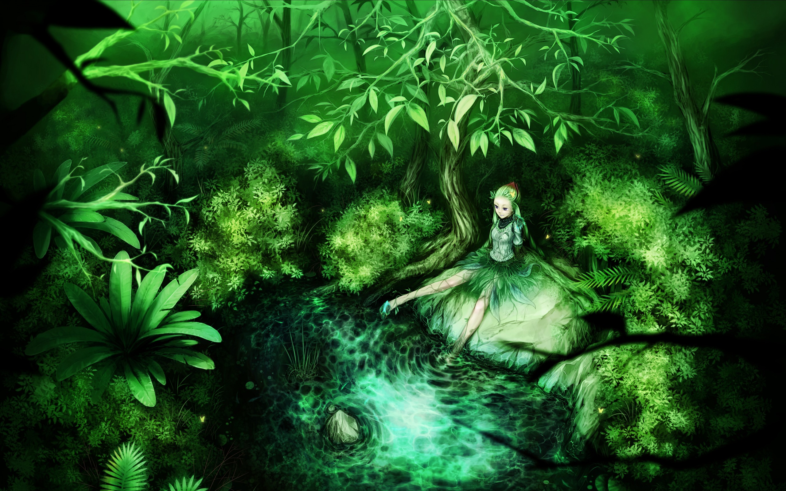 PCデスクトップに木, ファンタジー, 森, 池, 妖精画像を無料でダウンロード