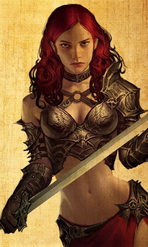 Download mobile wallpaper Fantasy, Weapon, Armor, Sword, Red Hair, Women Warrior, Woman Warrior for free.