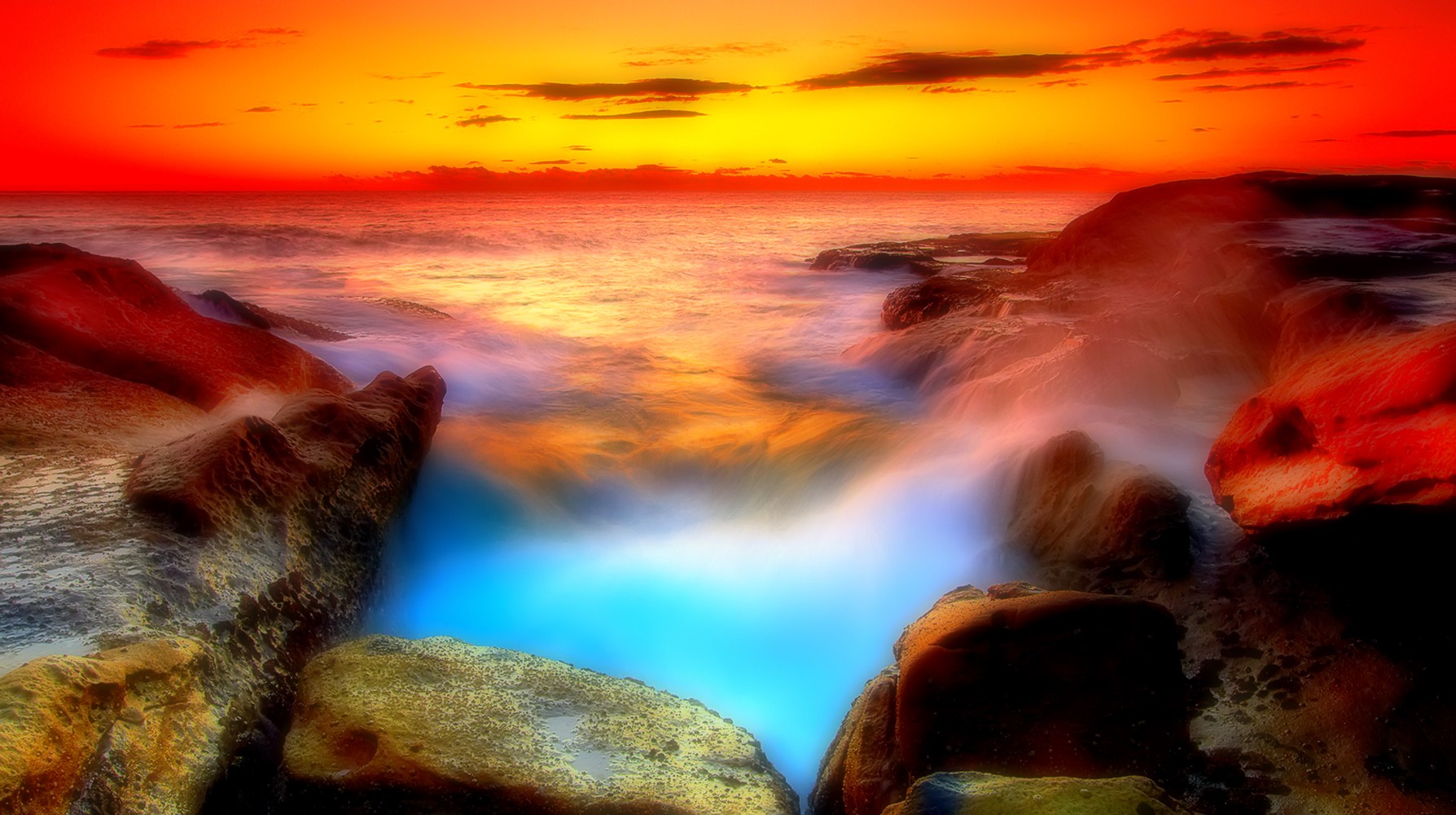 Download mobile wallpaper Nature, Sunset, Sky, Horizon, Ocean, Earth, Orange (Color) for free.