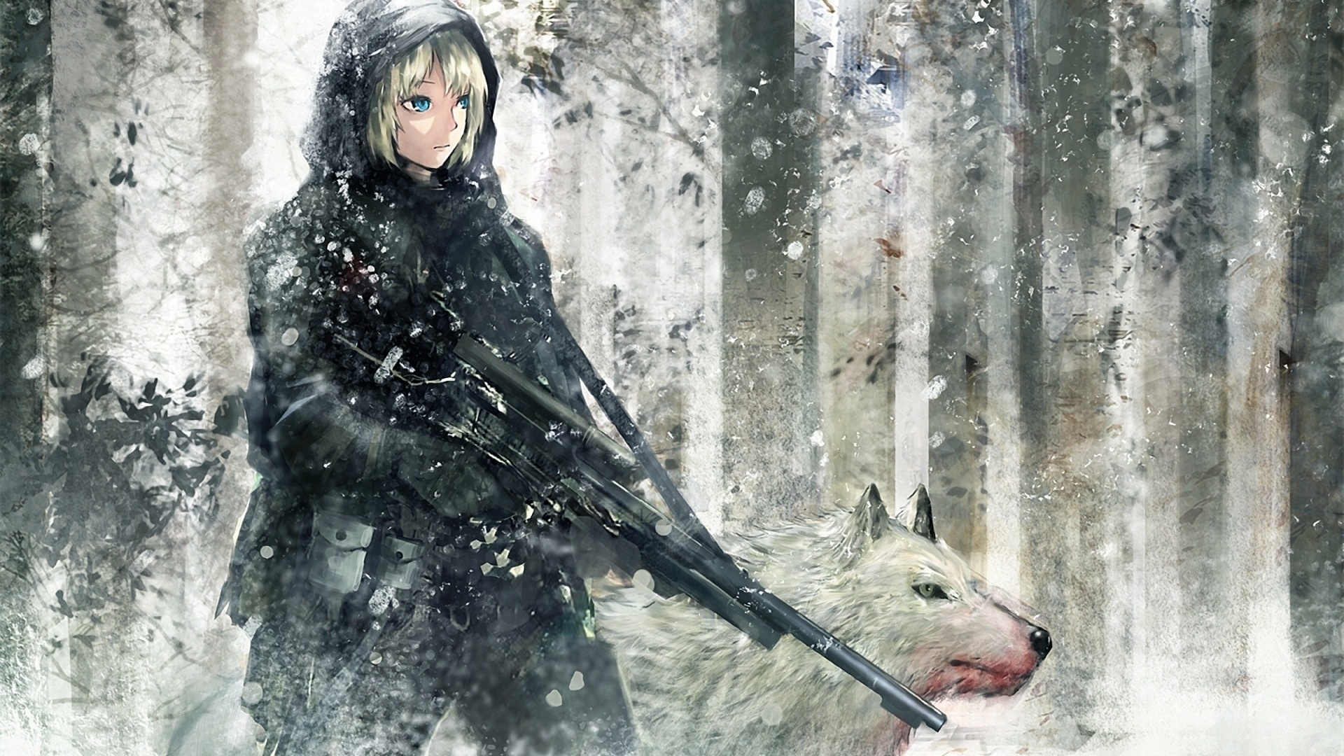 Free download wallpaper Winter, Weapon, Snow, Anime on your PC desktop