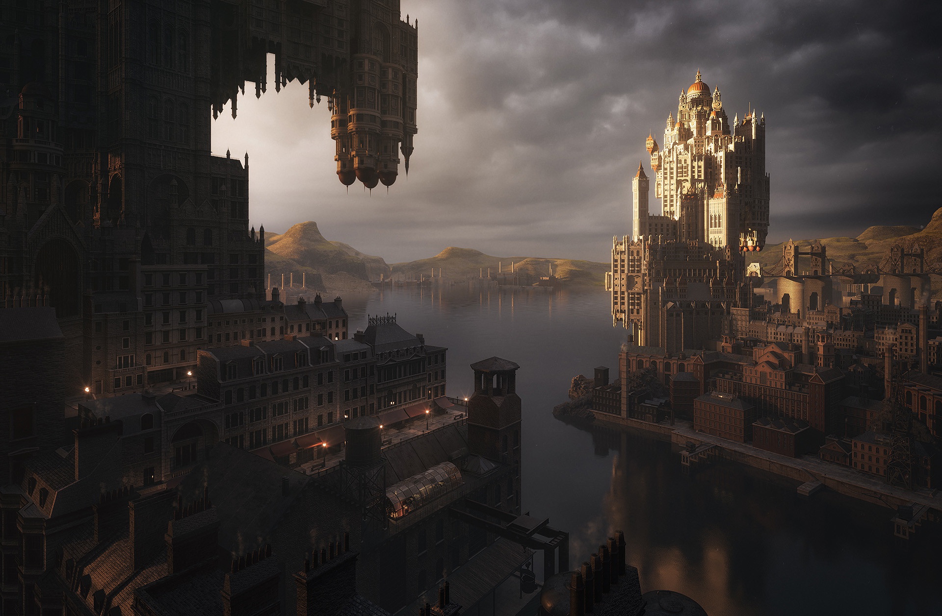 Free download wallpaper Fantasy, City, Building on your PC desktop