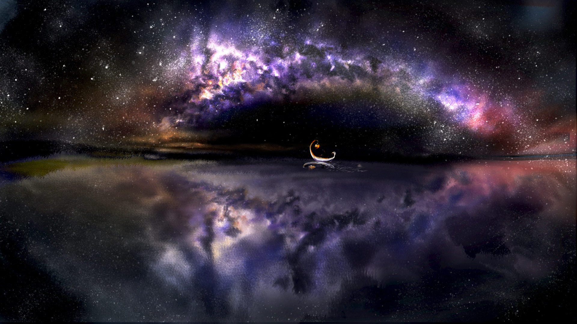 Laden Sie das Landschaft, Nacht, Animes, Spiegelung, Sternenklarer Himmel-Bild kostenlos auf Ihren PC-Desktop herunter