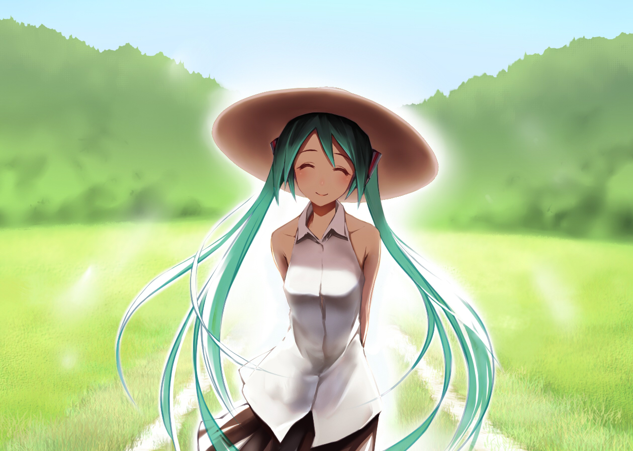 Download mobile wallpaper Anime, Summer, Smile, Vocaloid, Hat, Hatsune Miku for free.