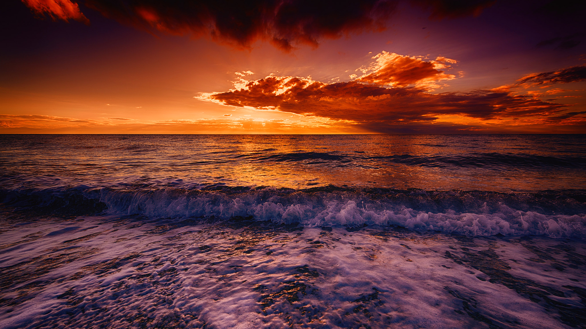 PCデスクトップに日没, 海, 波, 地平線, 海洋, 地球, クラウド画像を無料でダウンロード