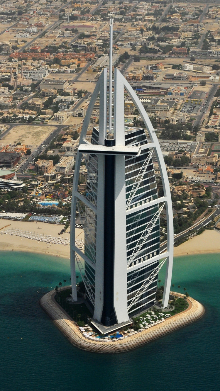 Скачати мобільні шпалери Будівля, Дубай, Об'єднані Арабські Емірати, Бурдж Аль Араб, Створено Людиною безкоштовно.