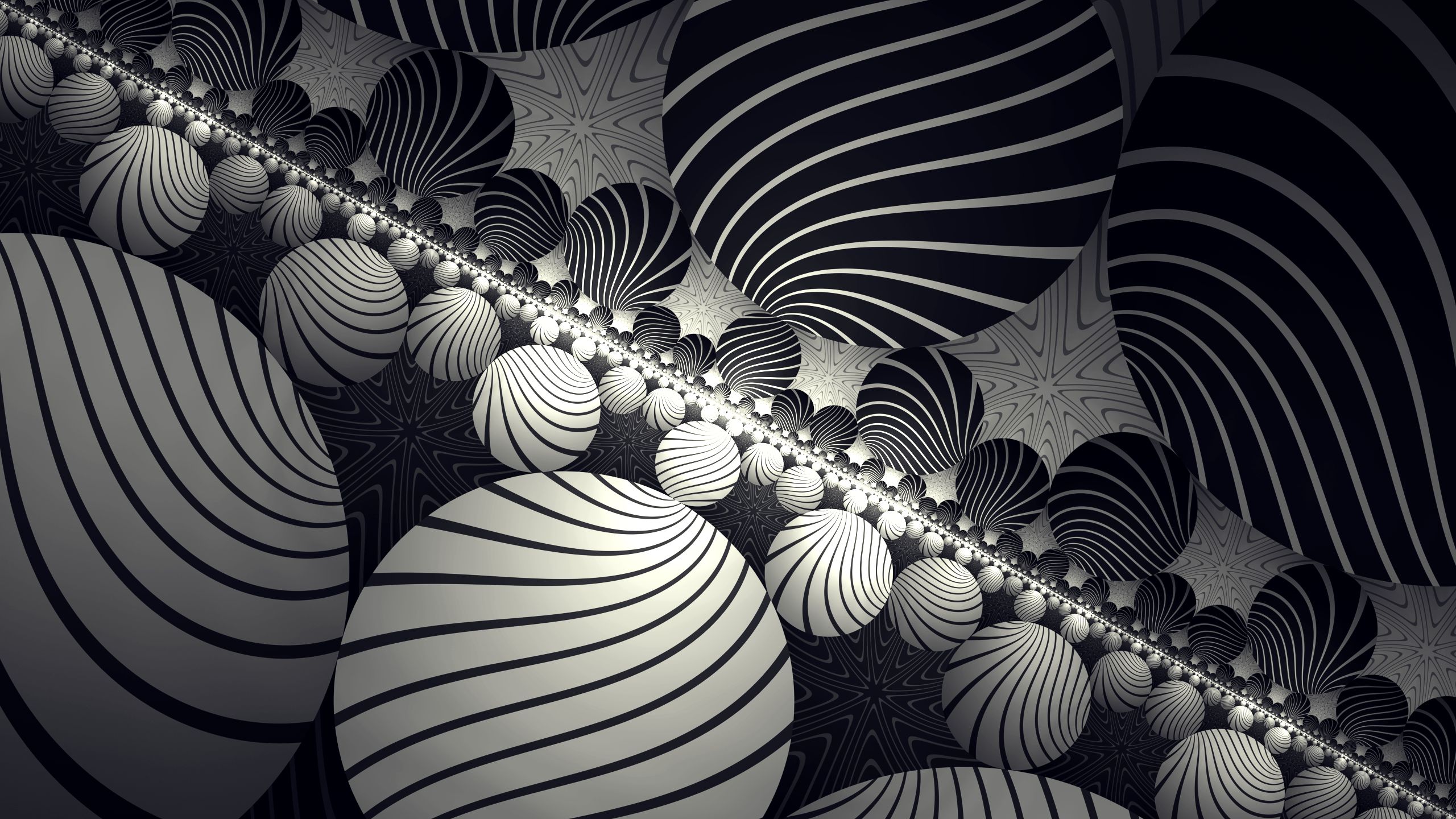 Download mobile wallpaper Abstract, Pattern, Fractal, Ball, Black & White for free.