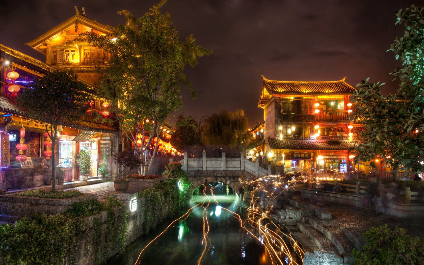 Download mobile wallpaper Lijiang, Ancient City, Cities, Shine, Night, Light, Houses, Landscape for free.