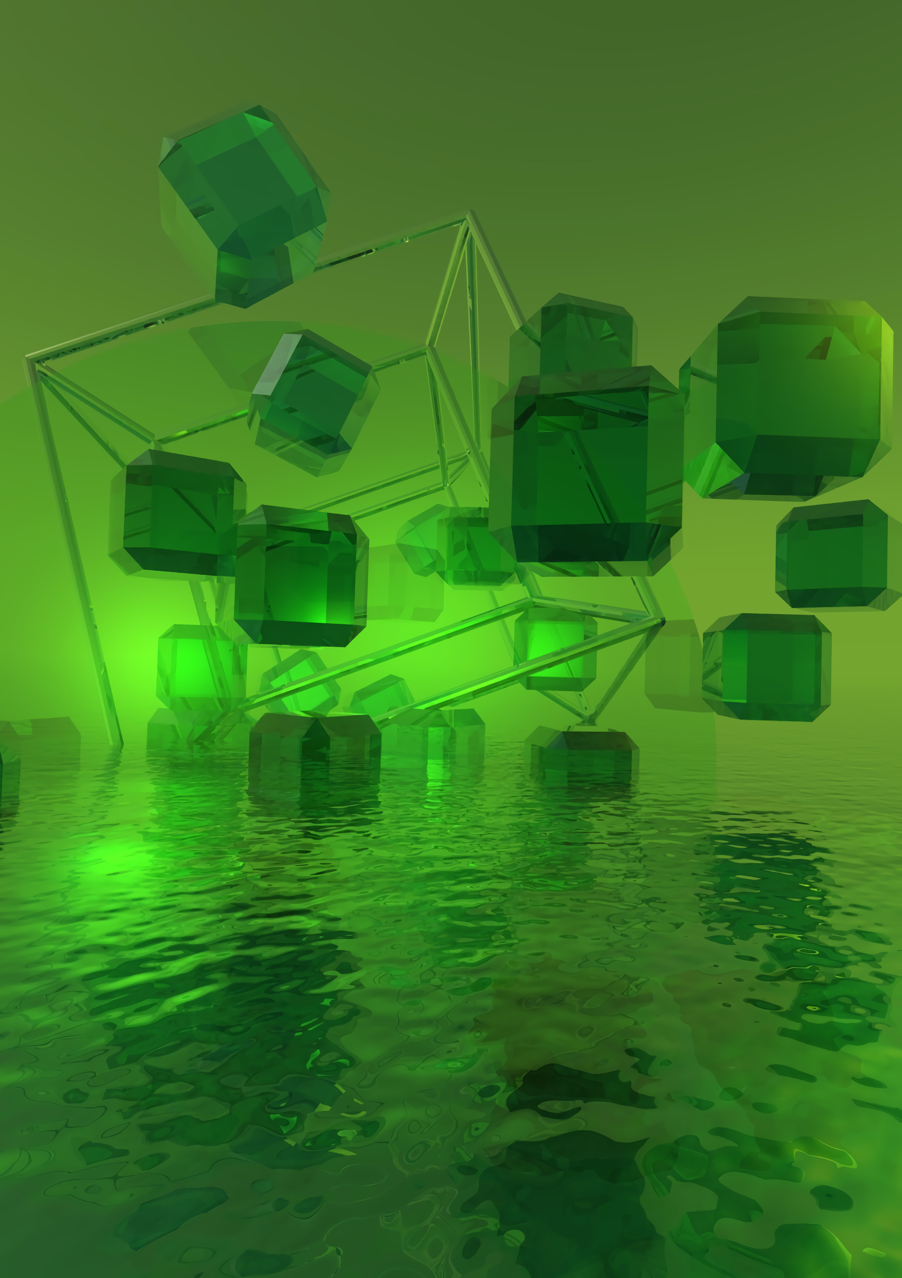 3d, water, green, shine, light, cuba, crystals