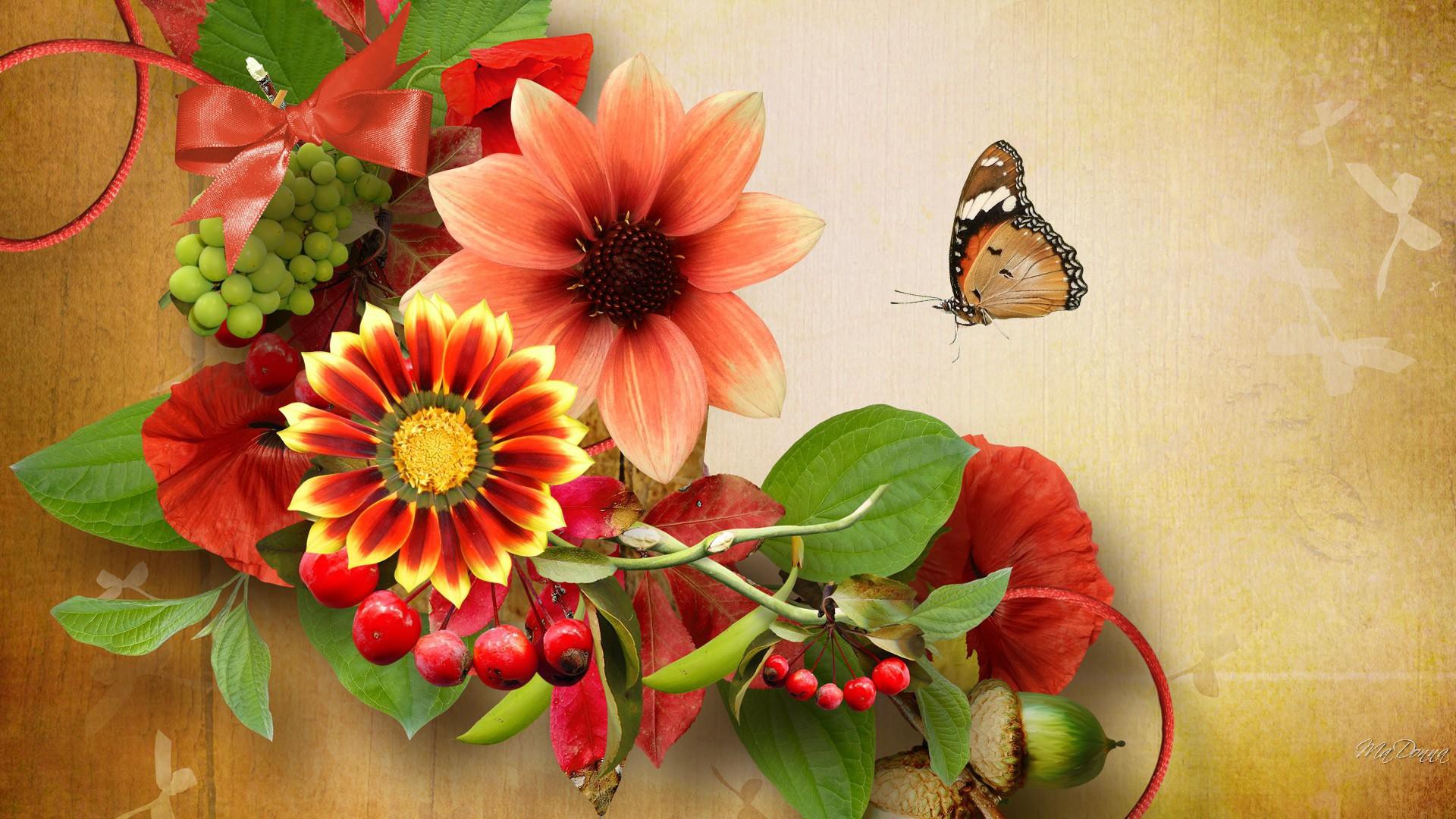 Handy-Wallpaper Schmetterlinge, Blumen, Herbst, Blume, Farben, Künstlerisch kostenlos herunterladen.