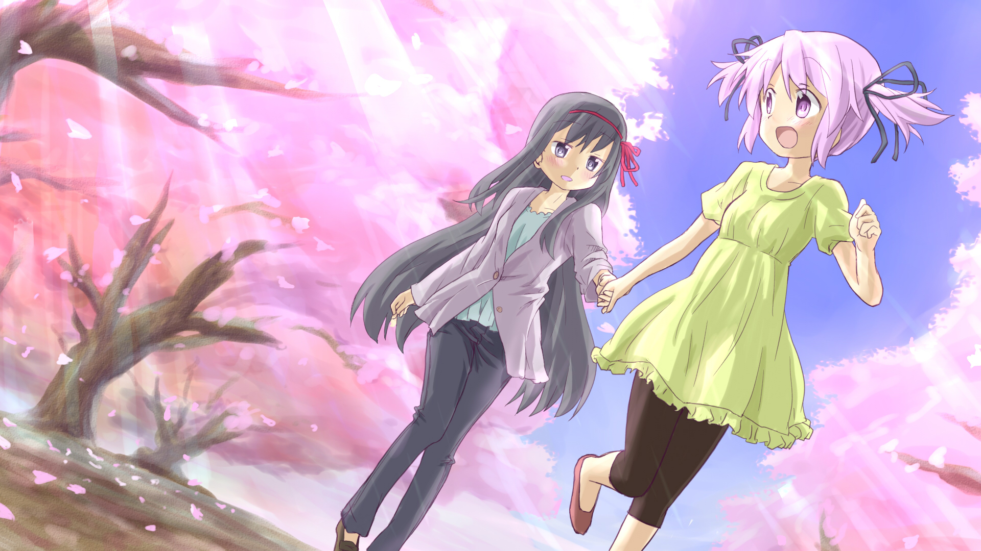 Download mobile wallpaper Anime, Puella Magi Madoka Magica, Homura Akemi, Madoka Kaname for free.