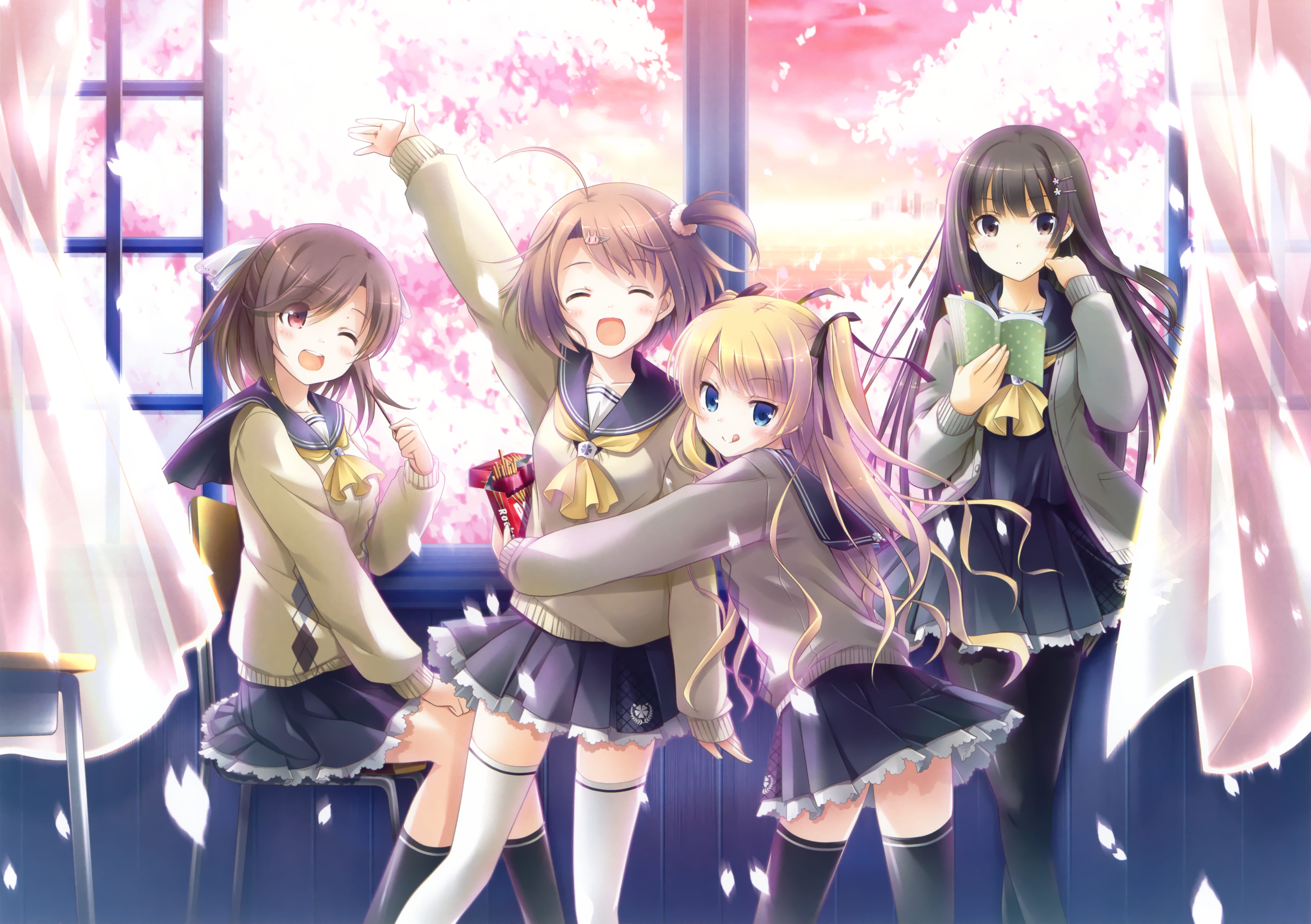 PCデスクトップに女子高生, 桜の花, アニメ, オリジナル画像を無料でダウンロード