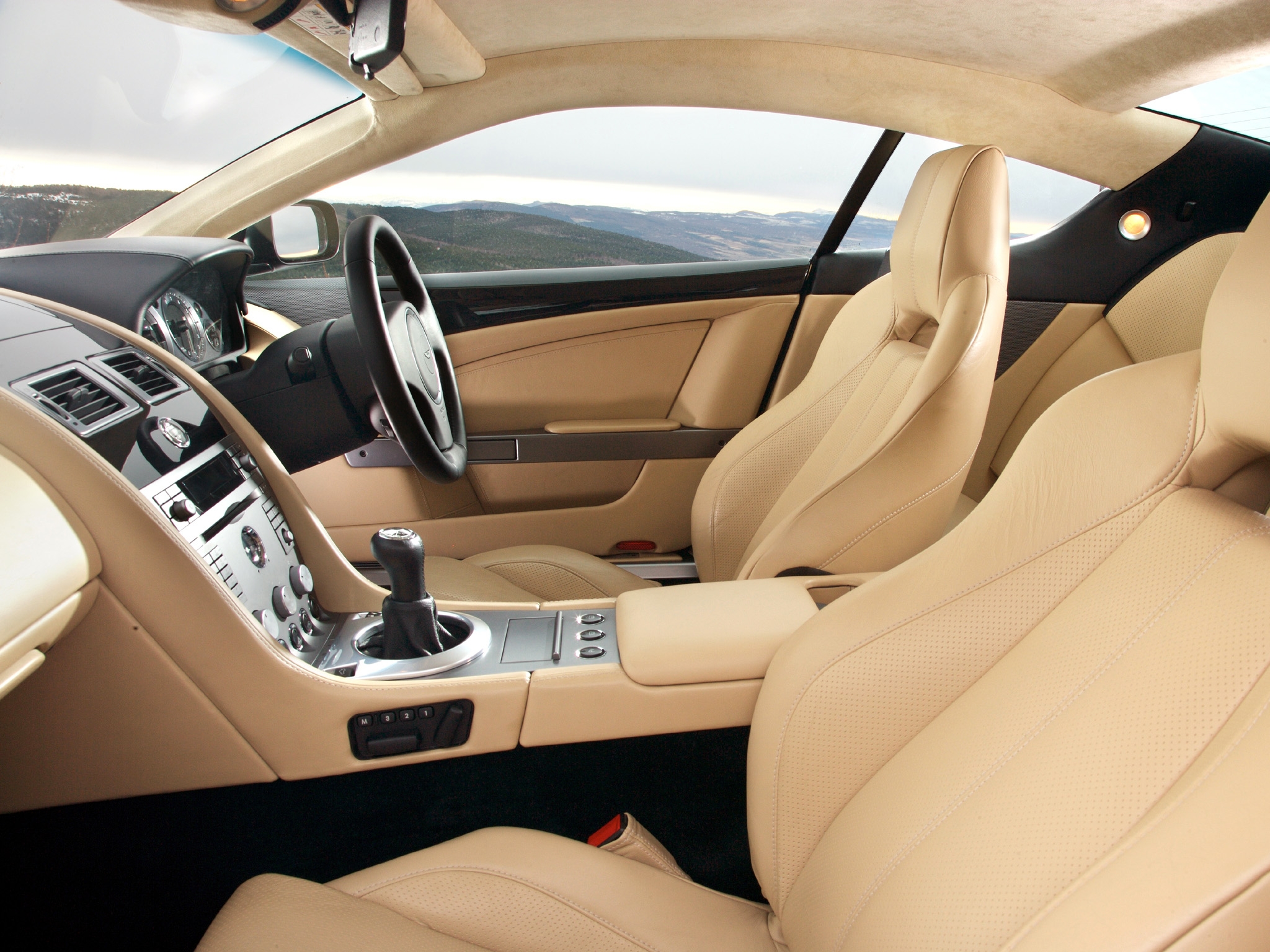 salon, interior, aston martin, cars, steering wheel, rudder, speedometer, db9, 2006, beige