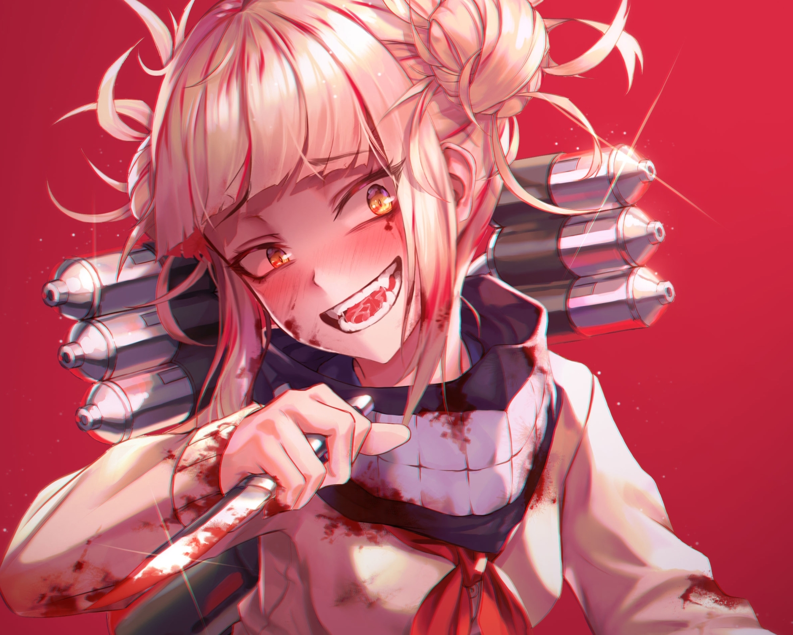 Download mobile wallpaper Anime, Blood, Smile, Blonde, Knife, My Hero Academia, Himiko Toga for free.