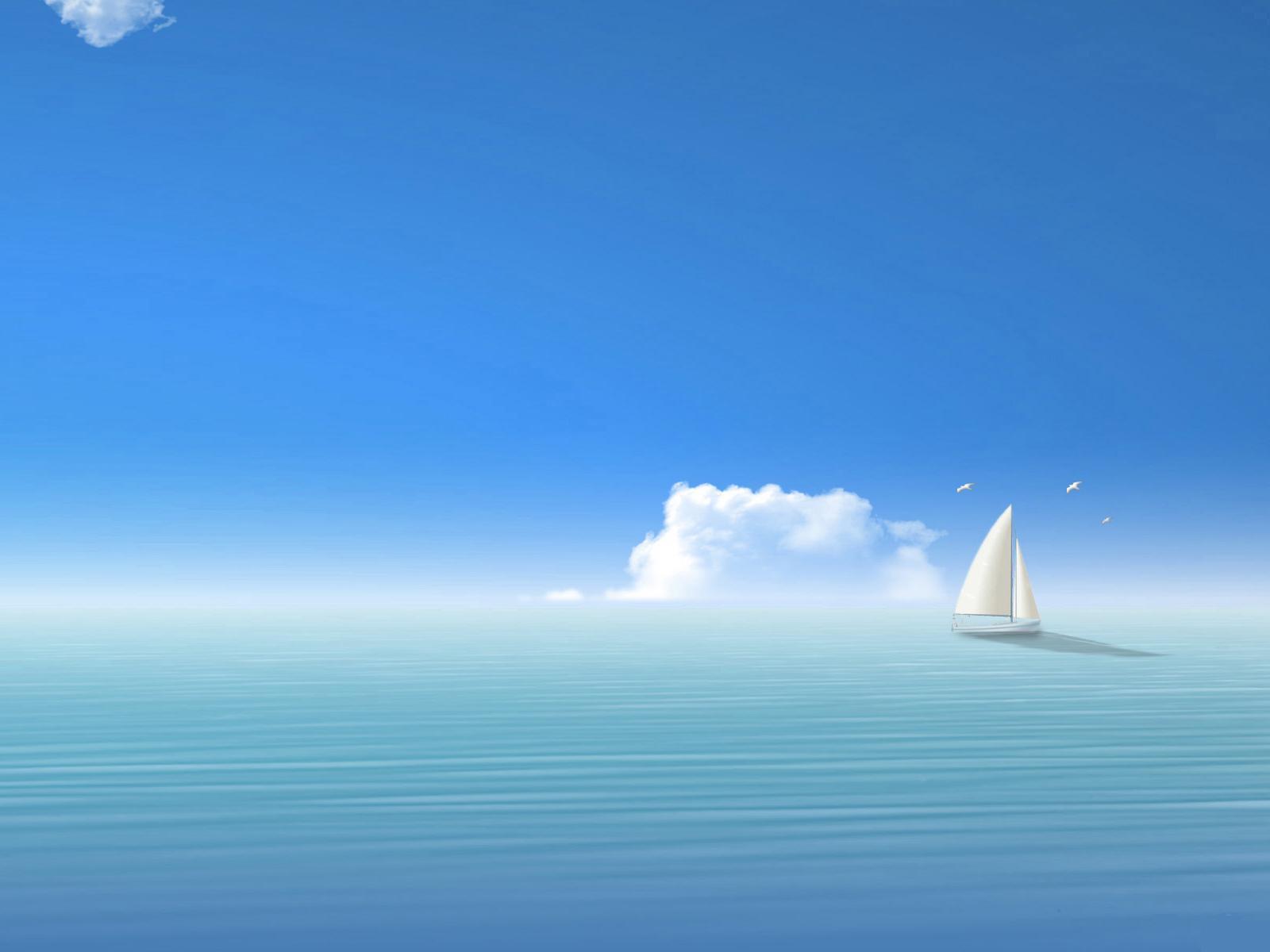 Скачать обои бесплатно Облака, Пейзаж, Море, Рисунки, Корабли картинка на рабочий стол ПК