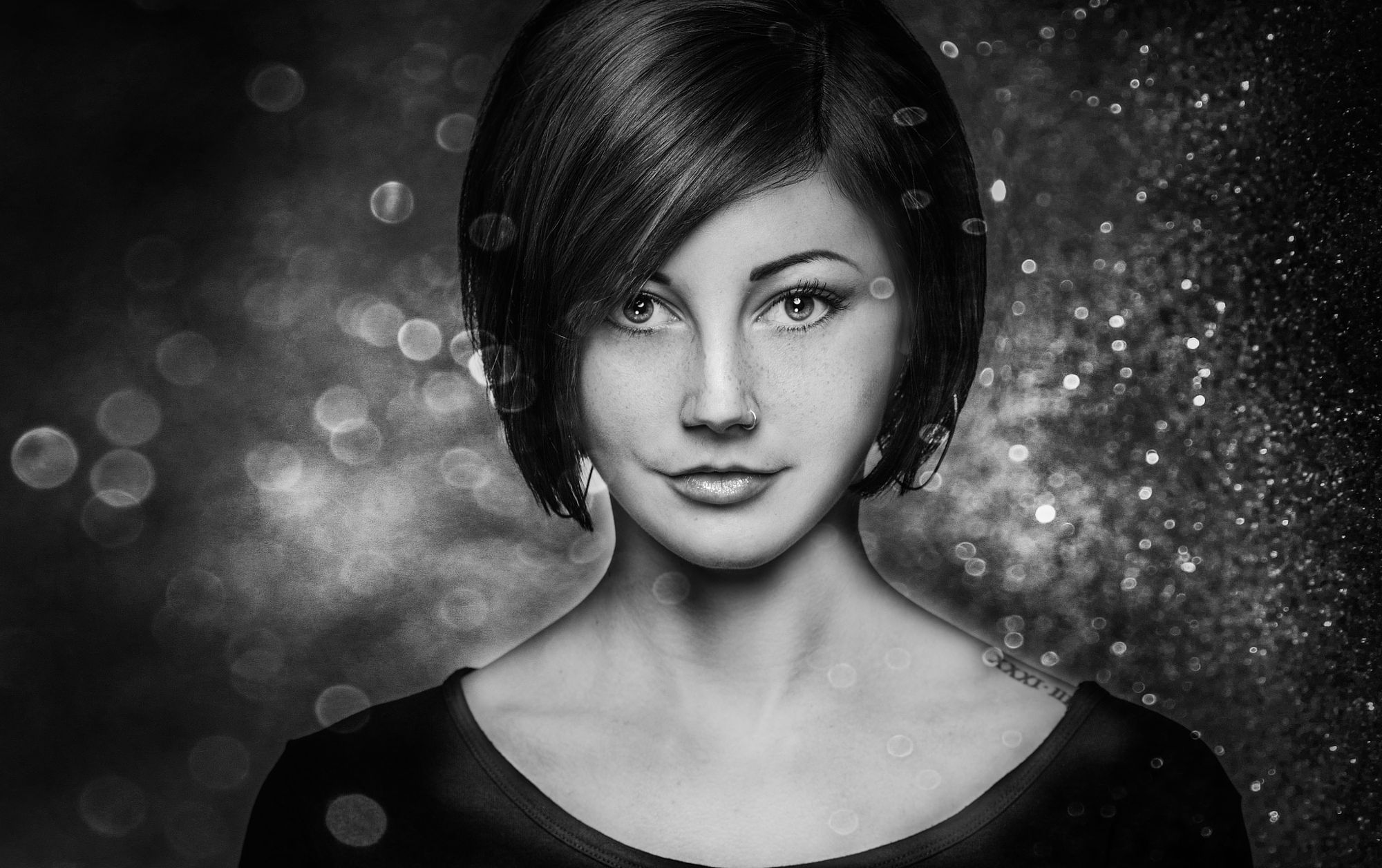 Download mobile wallpaper Face, Model, Women, Glitter, Black & White for free.