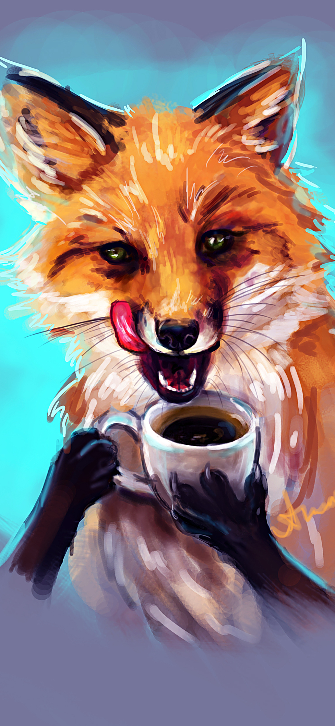 Download mobile wallpaper Fantasy, Fox, Coffee, Fantasy Animals for free.