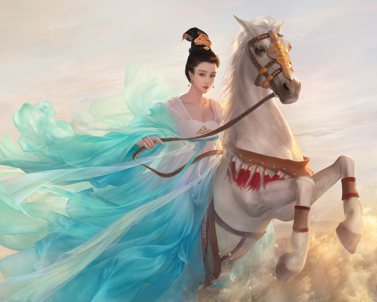 Free download wallpaper Fantasy, Horse, Women, Asian on your PC desktop