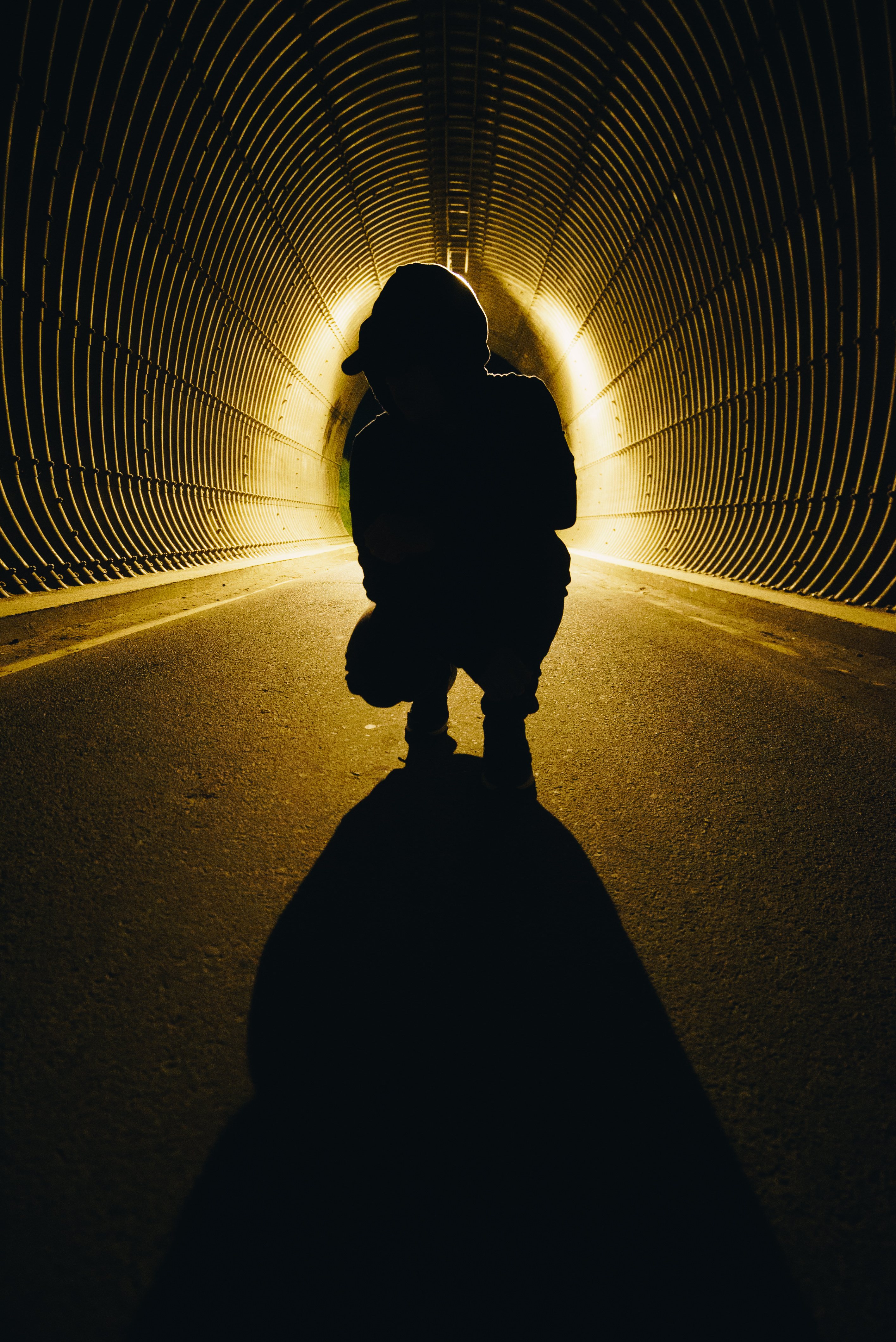 Download mobile wallpaper Tunnel, Shadow, Shine, Light, Silhouette, Dark for free.