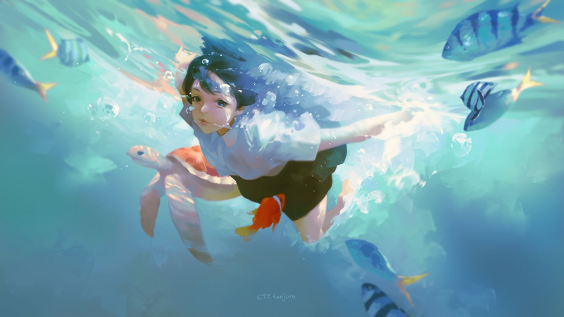 Laden Sie das Unterwasser, Original, Animes-Bild kostenlos auf Ihren PC-Desktop herunter