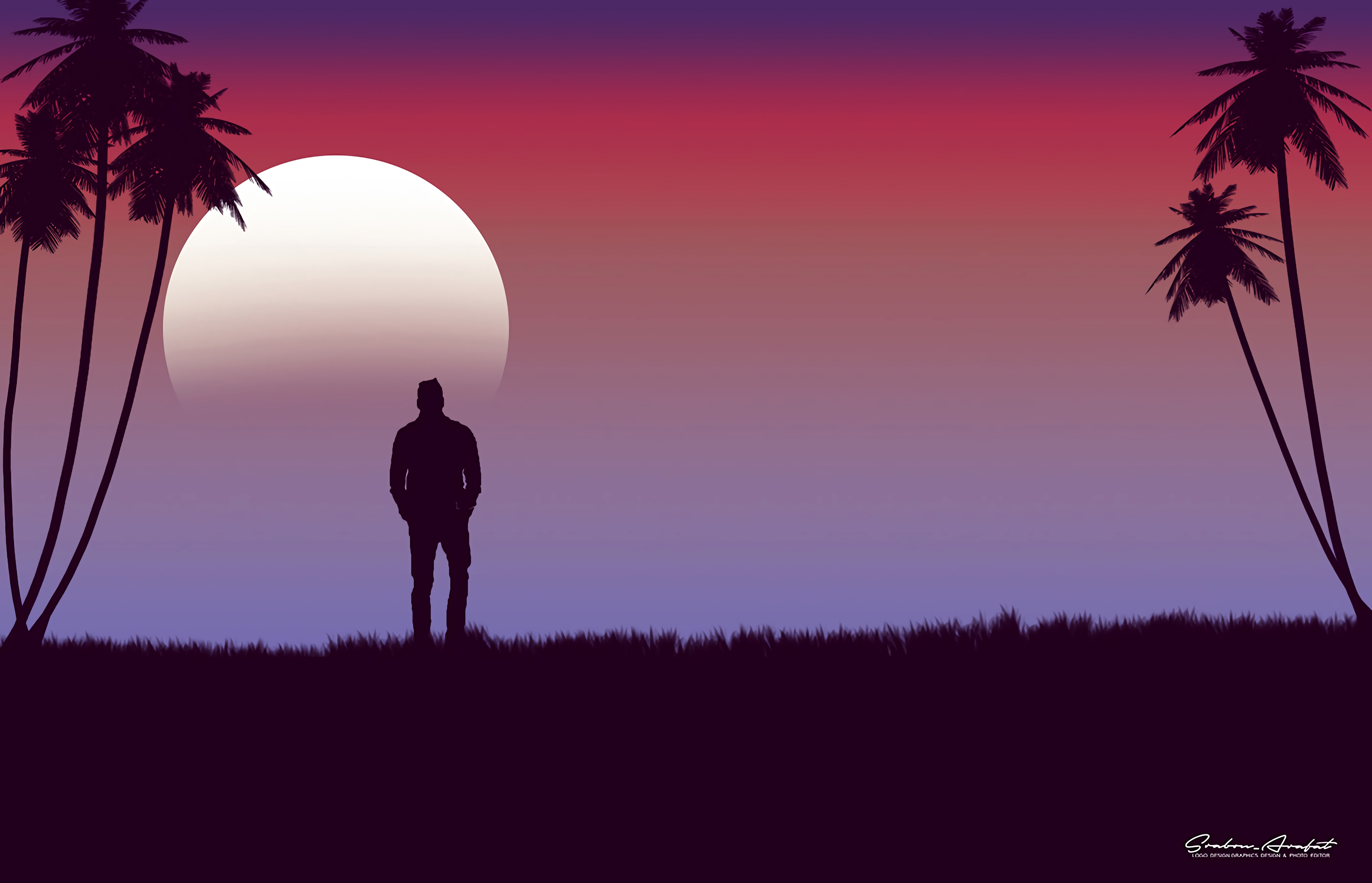 alone, lonely, moon, vector, palm, loneliness Desktop home screen Wallpaper